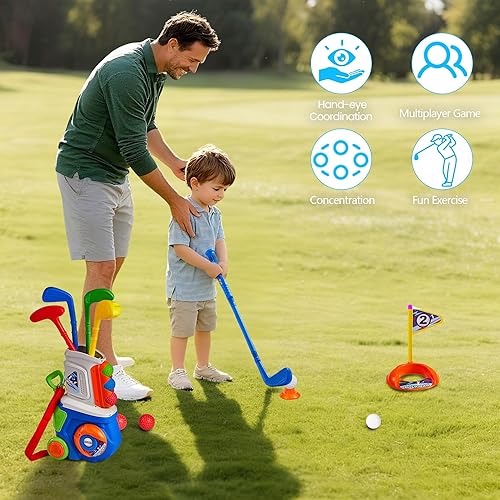 Miniatura 4 de PJG Juego de golf para niños pequeños, palos de golf de plástico para niños de 1, 2, 3, 4, 5 años con 4 palos de golf y 10 pelotas, juguetes de golf