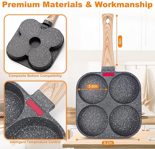 Miniatura 3 de Sartén antiadherente para huevos de 4 tazas, sartén saludable para tortilla de aluminio, sartén para desayuno para huevos fritos, panqueques,