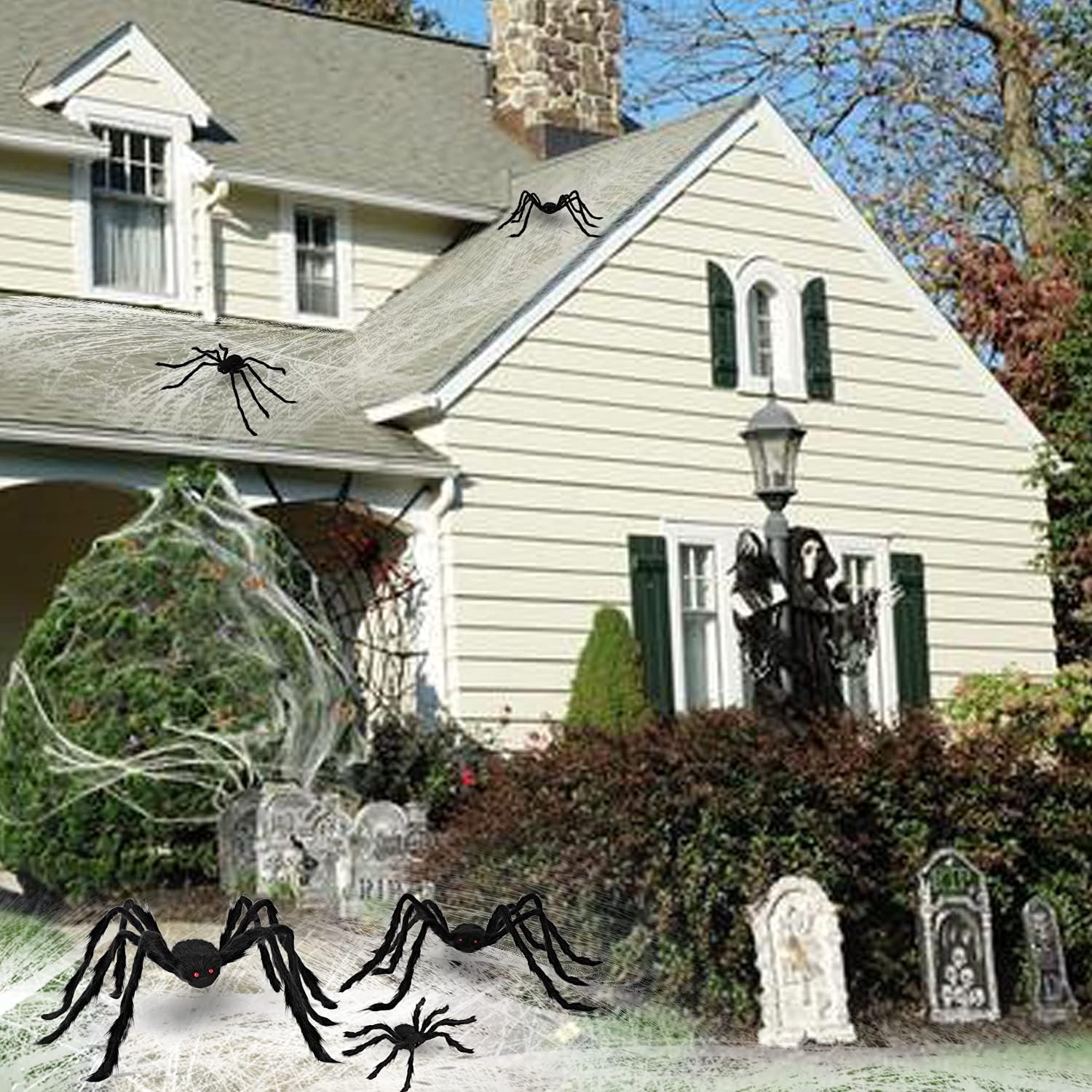 Halloween Realistic Hairy Spiders Set (5 Pack), Halloween Spider Props, Scary Spiders with Different Sizes for Indoor and Outdoor Decorations (47", 35" 35", 30", 24")
