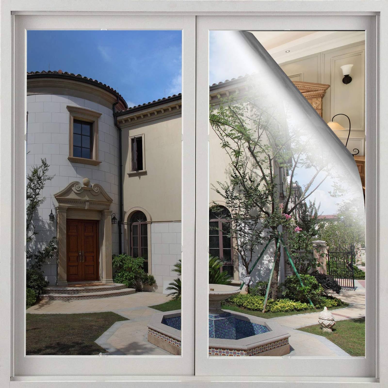 Volcanics One Way Window Privacy Film, Sun Blocking Window Tinting Film for Home Heat Control Mirror Tint Film Static Cling 29.5 x 78.7 Inches, Silver