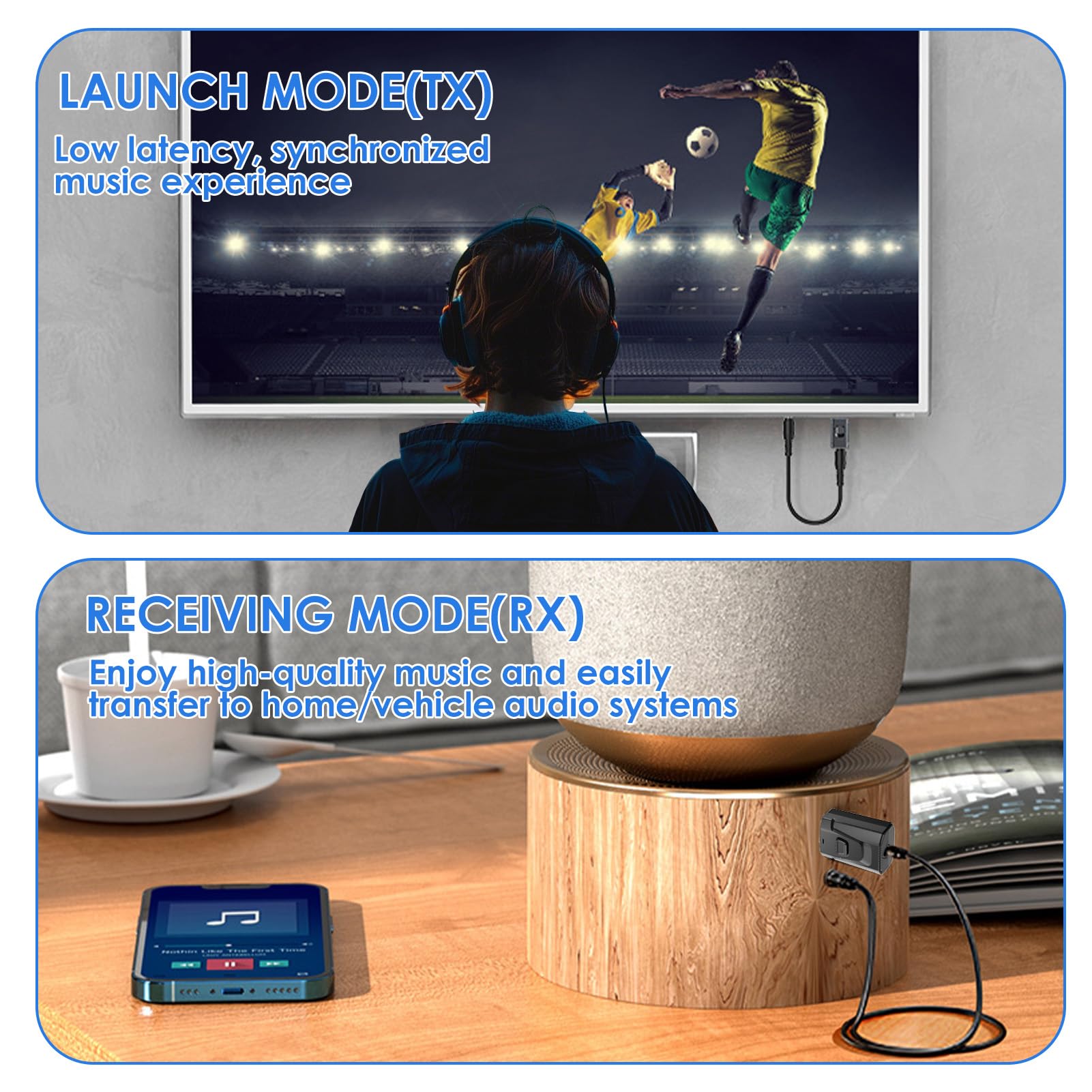 Bluetooth 5.4 USB Receptor Adaptador Transmisor de TV con Jack 3,5 mm Plug & Play Compatible con TV PC Estéreo y Altavoces Windows 7/8.1/10/11 — view 4