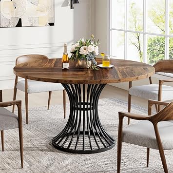 Round Dining Table 120cm for 4 Seater AXIS Rustic Brown Wood, Black Metal