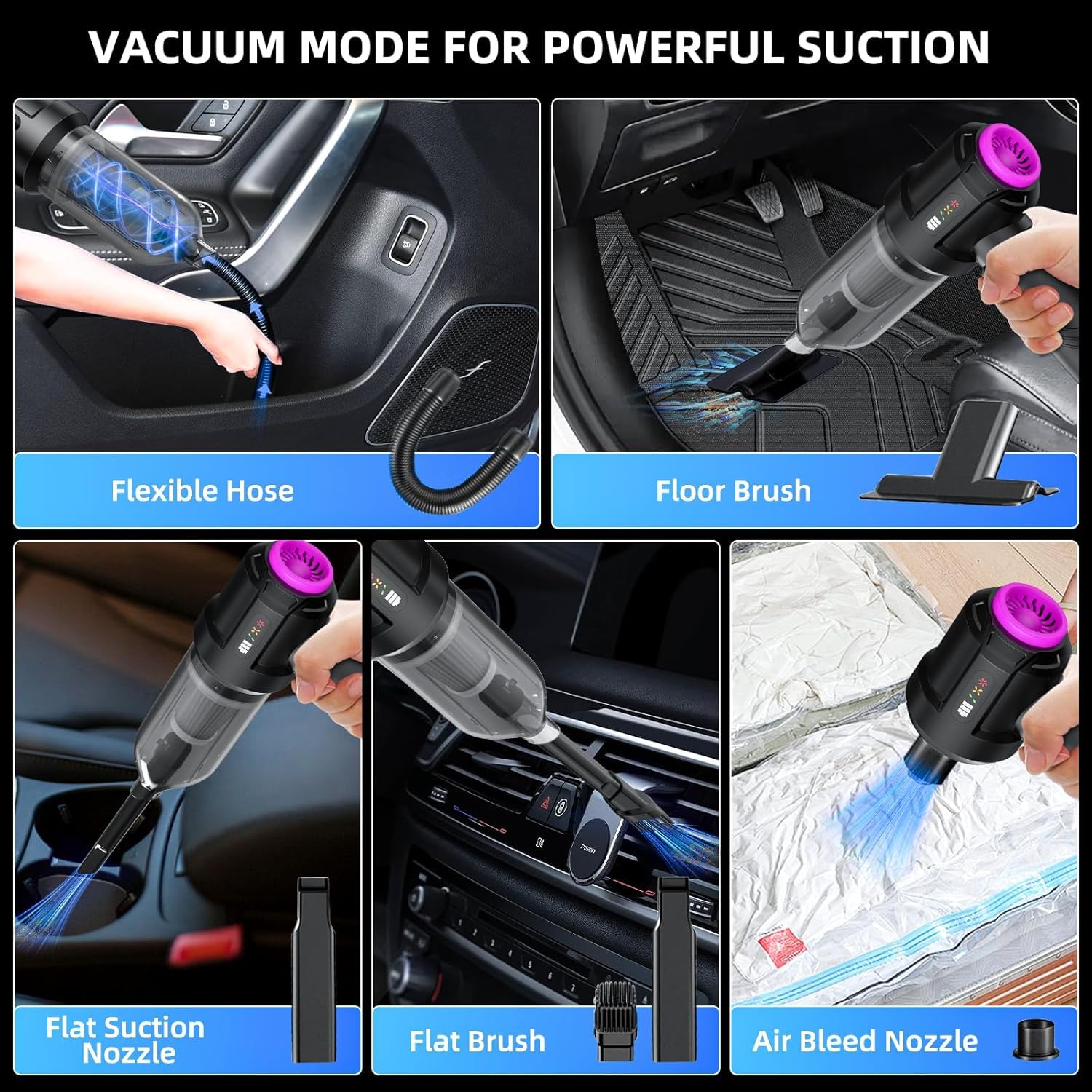 Aspirapolvere Auto Senza Fili - 17000 Pa, Batteria 6000 MAh, Portatile E Leggero, Per Interno Auto E Casa - Foto 2