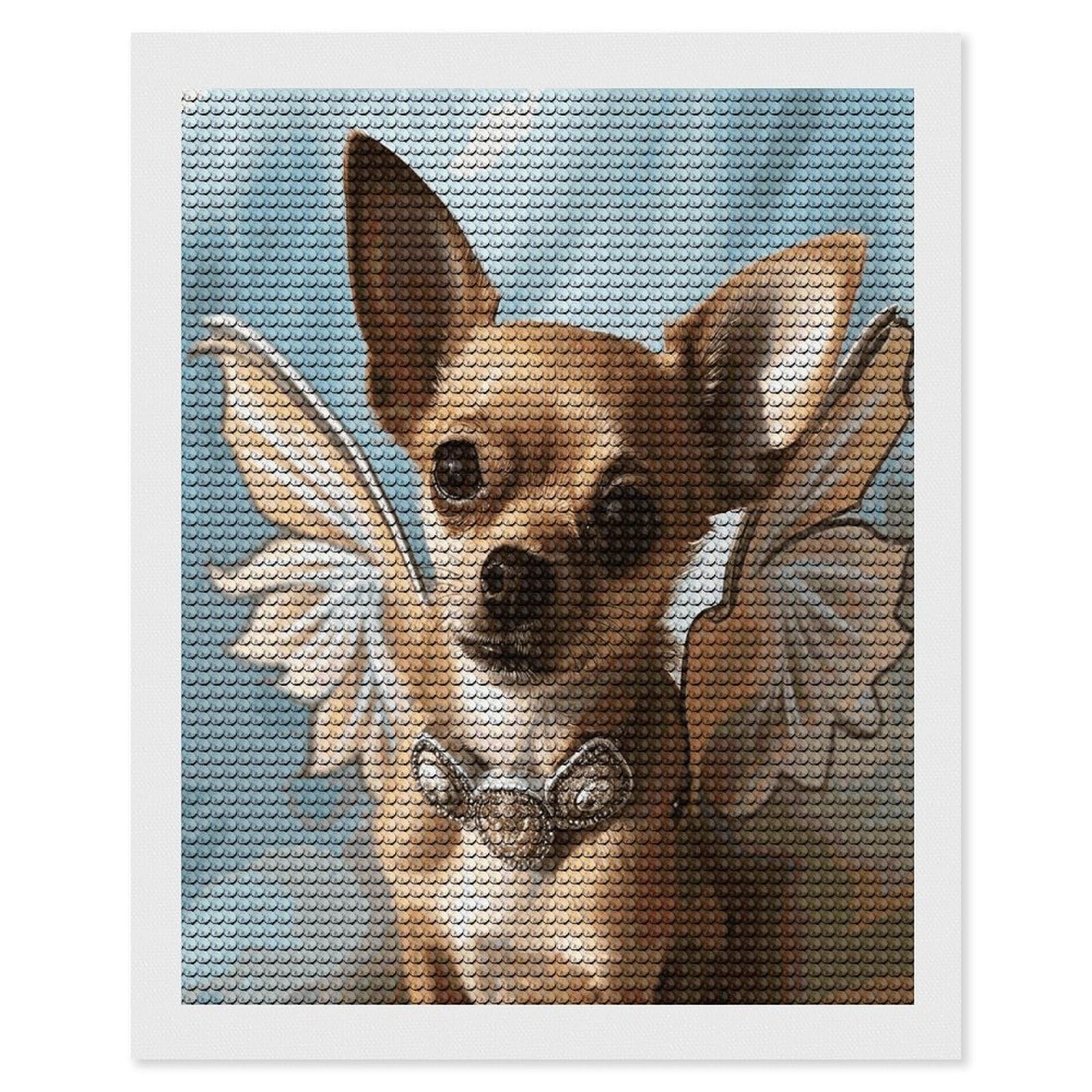 JTREHY Brown Chihuahua Angel Wings Diamond Art Kits Personalized DIY Round Diamond Painting Kits for Beginner Full Drill Diamonds Dots Paintings for Adults Gem Art Crafts Home Decor