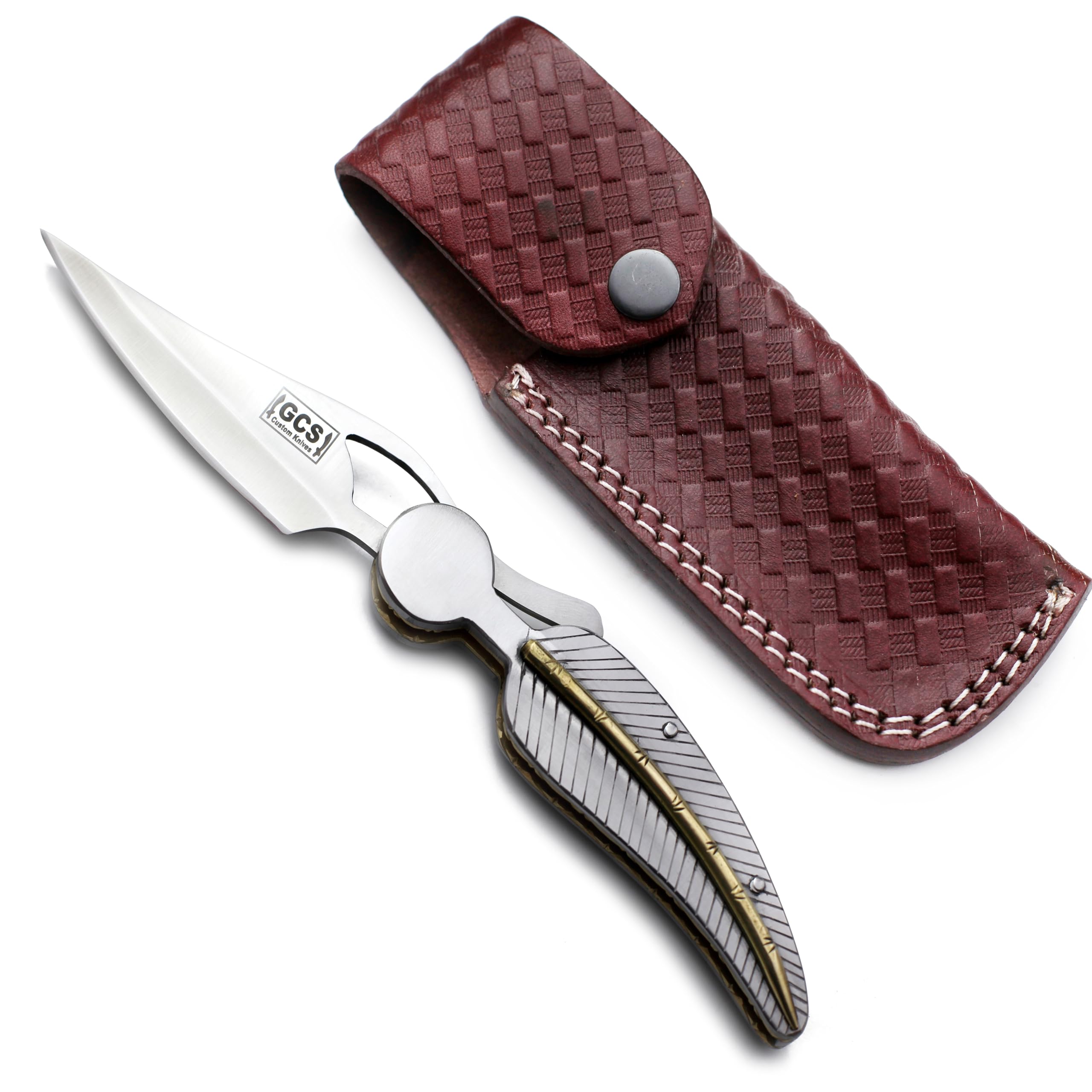 GCS Handmade D2 Steel Handmade Folding Pocket Knife – Tactical EDC Gear for Hunting, Camping, Survival, and Fishing – Full Tang D2 Steel Handle with Buffalo Hide Leather Sheath EDC-GCS 958