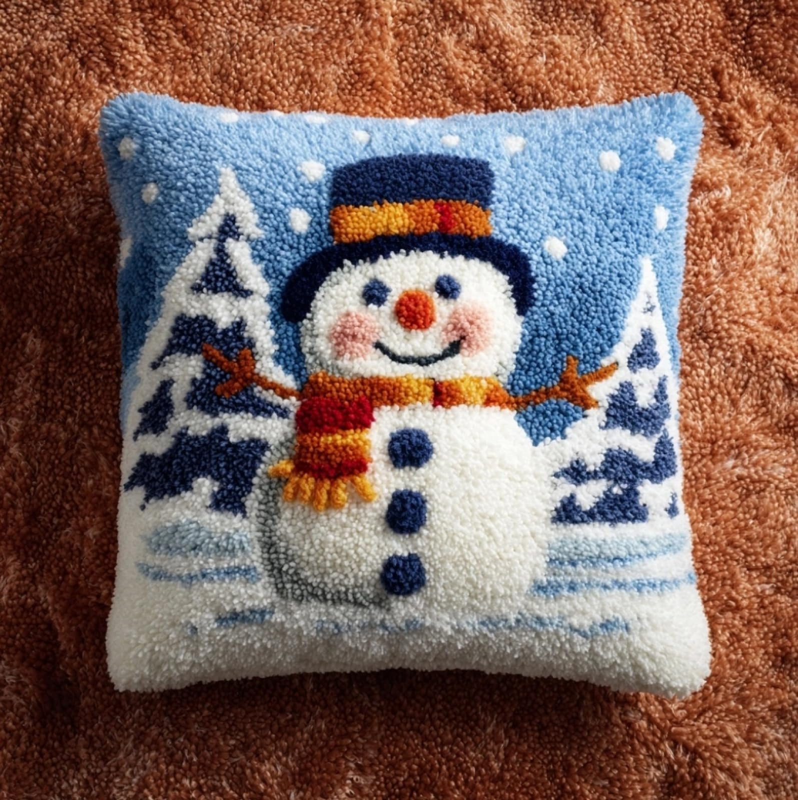 Wallustrioaw Snowman Latch Hook Cushion Kits For Adults,