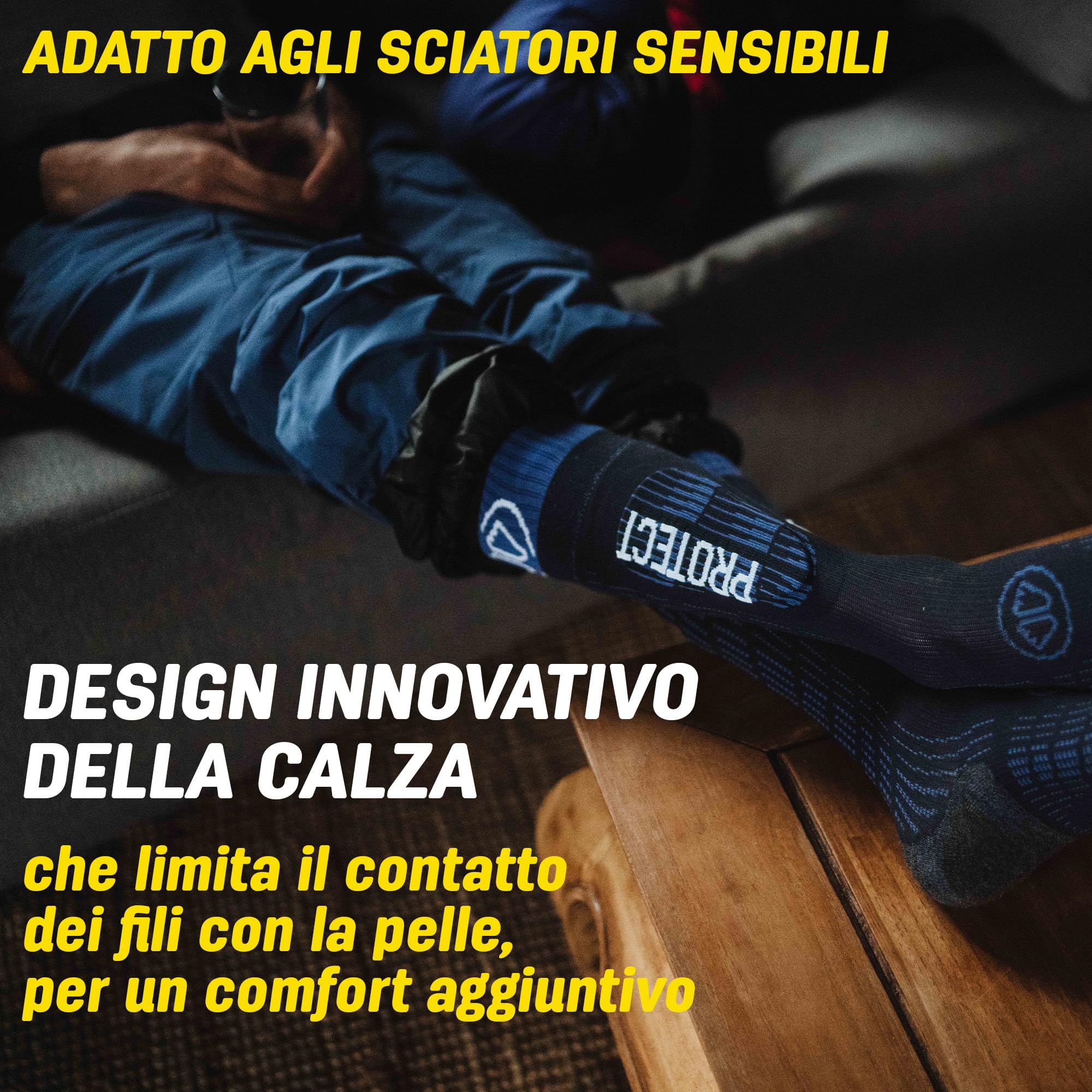 Sidas Calze da sci per uomo e donna, Ski Protect, In lana merino, Protezione tibiale integrata, Calore naturale quando fa freddo e Regolazione dell'umidità