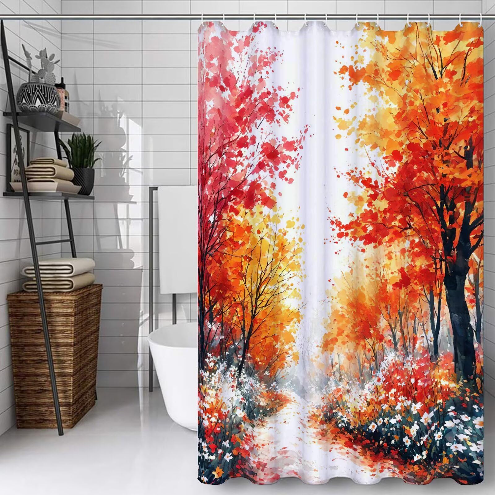 Rideau douche automne tissu imperméable 150x210 anti moisissure avec 12 crochets pour salle de bain