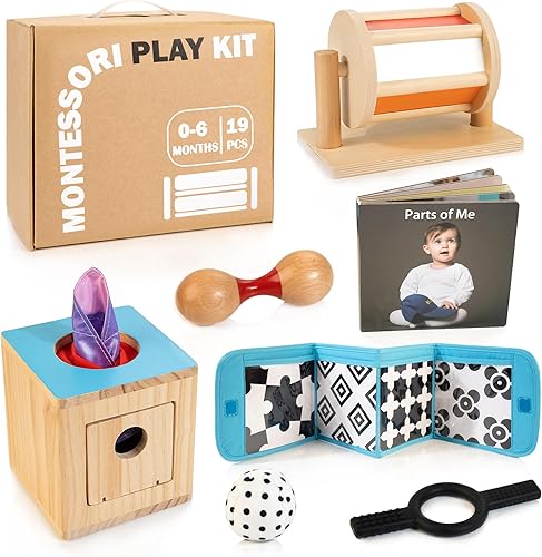 Juguetes Montessori para bebés de 0 a 6 meses, 8 en 1, juguetes sensoriales educativos para recién nacidos de 0 a 3 a 6 meses, incluye caja de