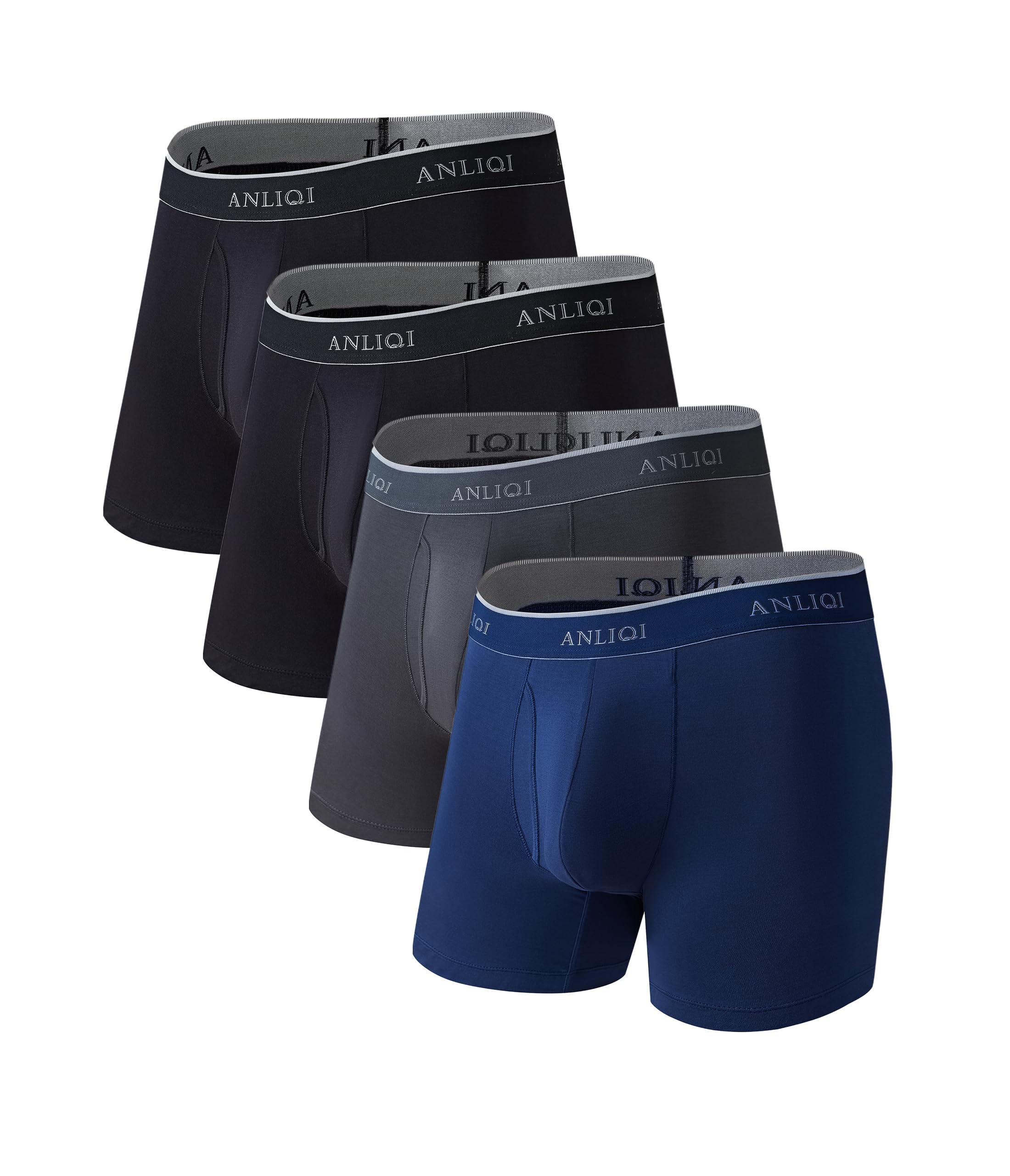 ANLIQI Mens Underwear Boxer Briefs Pack Bamboo Viscose Underwear Moisture Wicking Breathable Men Underware with Fly 4 Pack