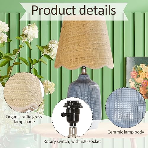 Miniatura 3 de Pia Ricco Lámpara de mesa moderna de cerámica de 19 pulgadas para sala de estar, lámparas de escritorio con base azul gris para dormitorio, casa de