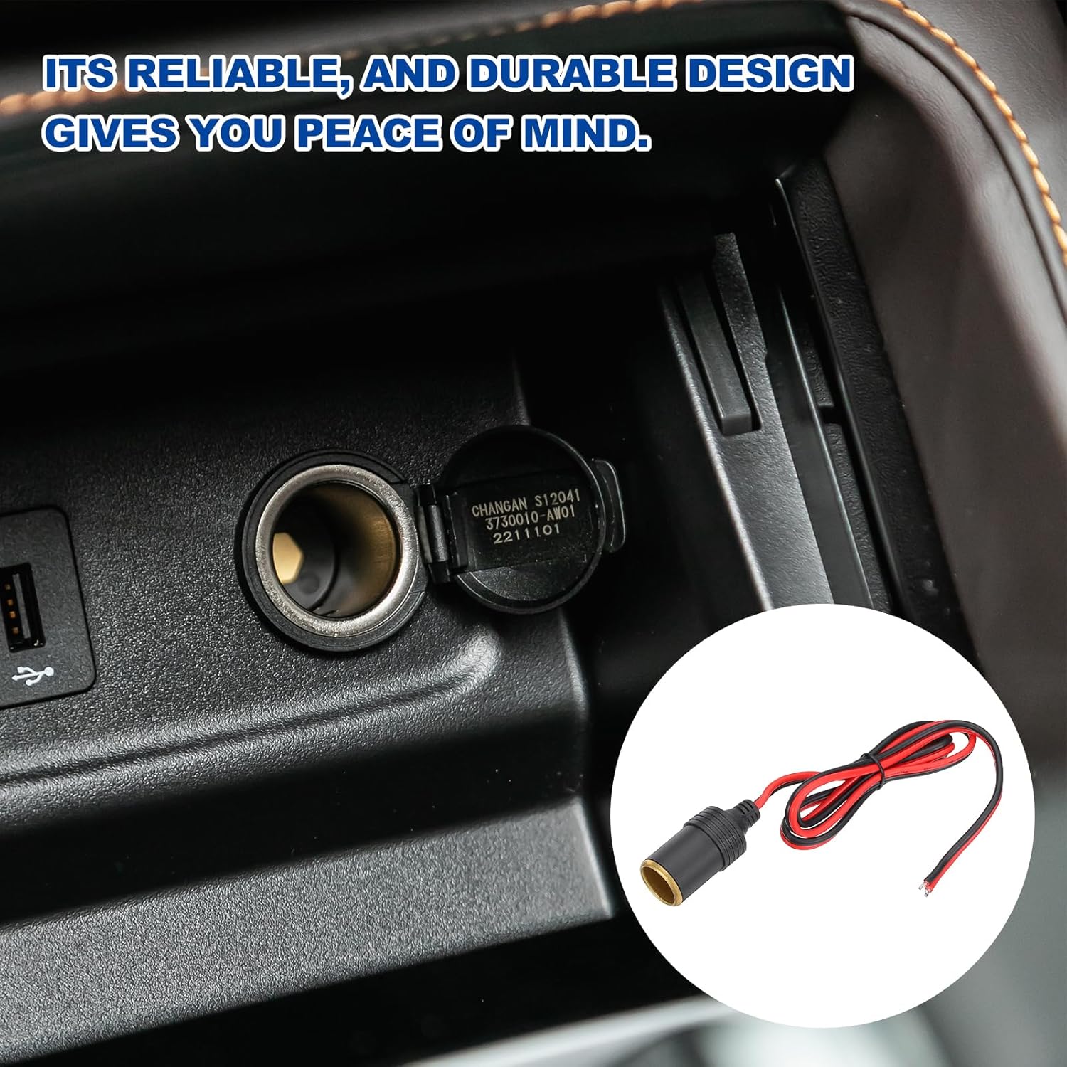 MECCANIXITY Female Car Cigarette Lighter Socket, 14 AWG 12V/24V 30A 100cm Copper Car Charger Power Female Socket Cable Plug Adapter for Powering In-Vehicle Equipment, Gold