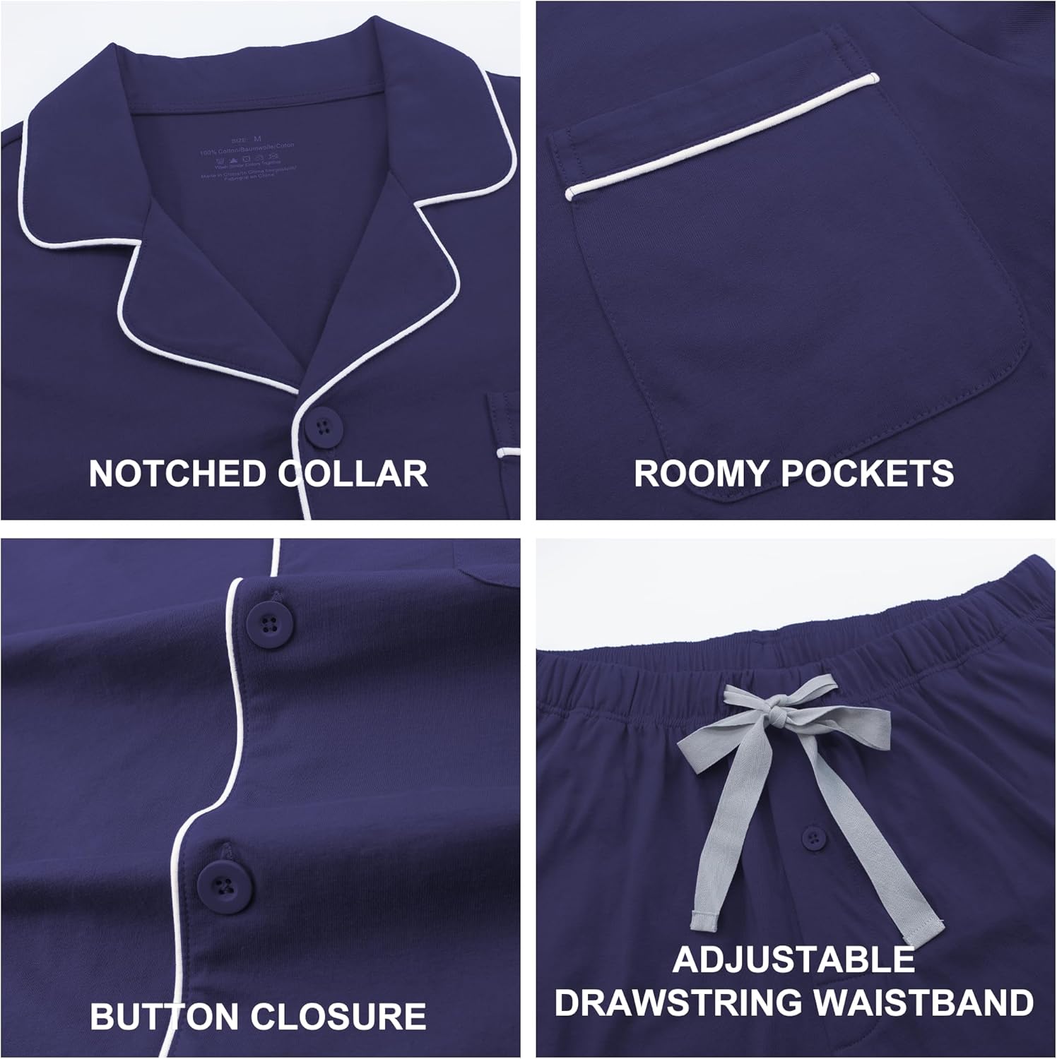 COLORFULLEAF 100% Cotton Men's Pajamas Set Short Sleeve Sleepwear for Men Soft Button Down Loungewear with Pockets - Image 6