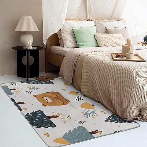 Miniatura 2 de Alfombra de oso de 3 x 5 pies, alfombra de bosque de vida silvestre, para entrada, dormitorio, sala de estar, lavable, antideslizante, suave,