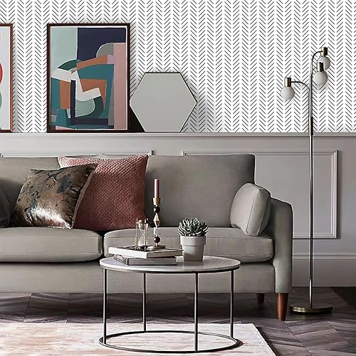 Miniatura 8 de Papel tapiz autoadhesivo extraíble a rayas en blanco y negro para decoración de dormitorio, encimera, estantes, cajones, 17.71 x 393 pulgadas