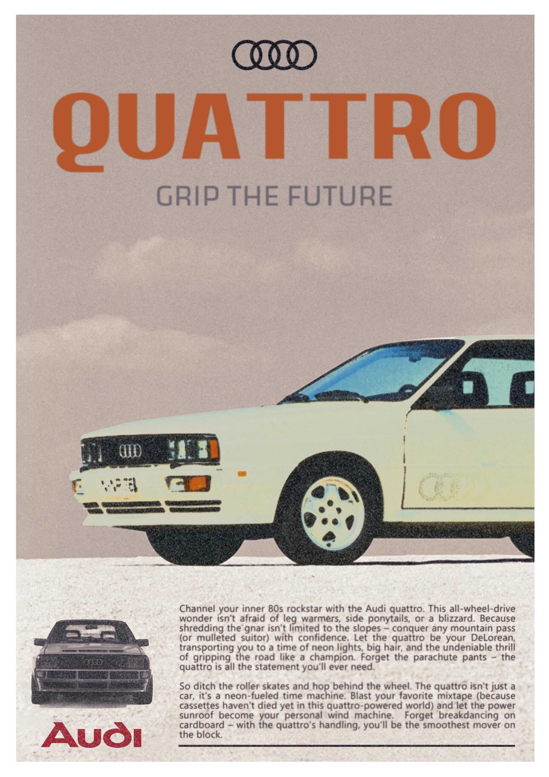 PodiumPe Audi Quattro Retro Aesthetic Poster | Vintage Sports Car Poster for Walls | A3 | 300GSM | Unframed 4