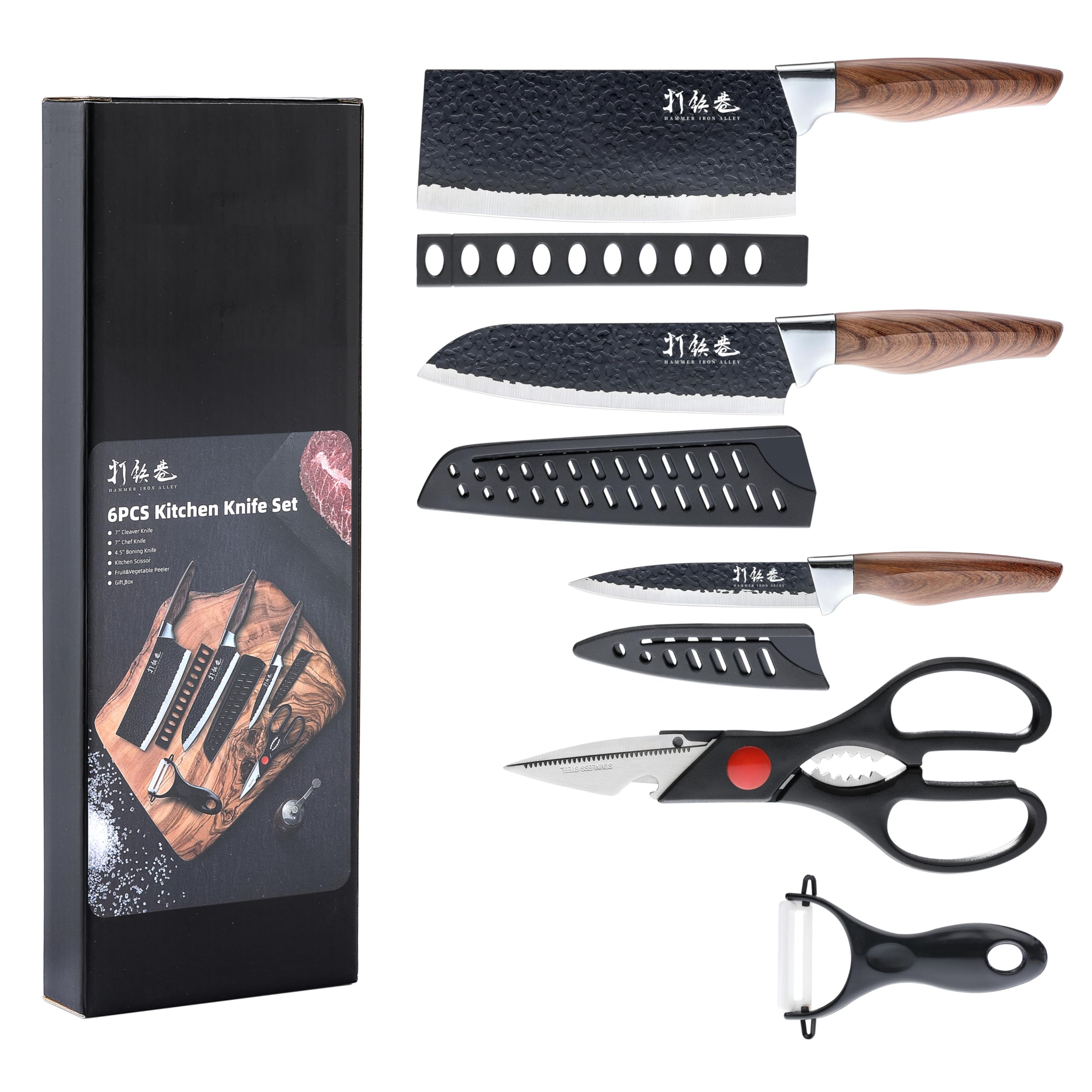 5 PCS kitchen Chef Knife Set include 7 inch cleaver 7 inch Santoku 4 5 inch utility knife