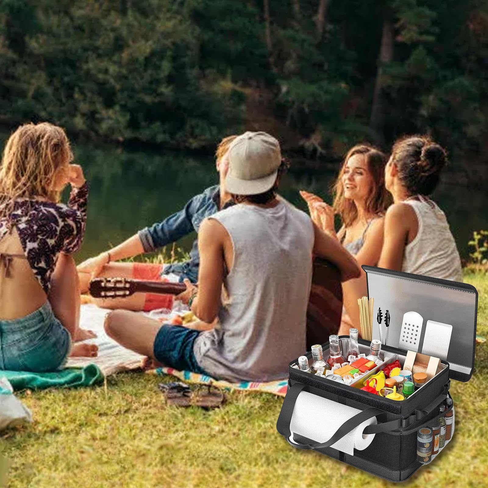 Izolowana torba piknikowa, przenośna składana torba na zakupy | pudełko na lunch wielokrotnego użytku - do parku kempingu podróży rekreacji na zewnątrz plaża grill rodzinna wycieczka