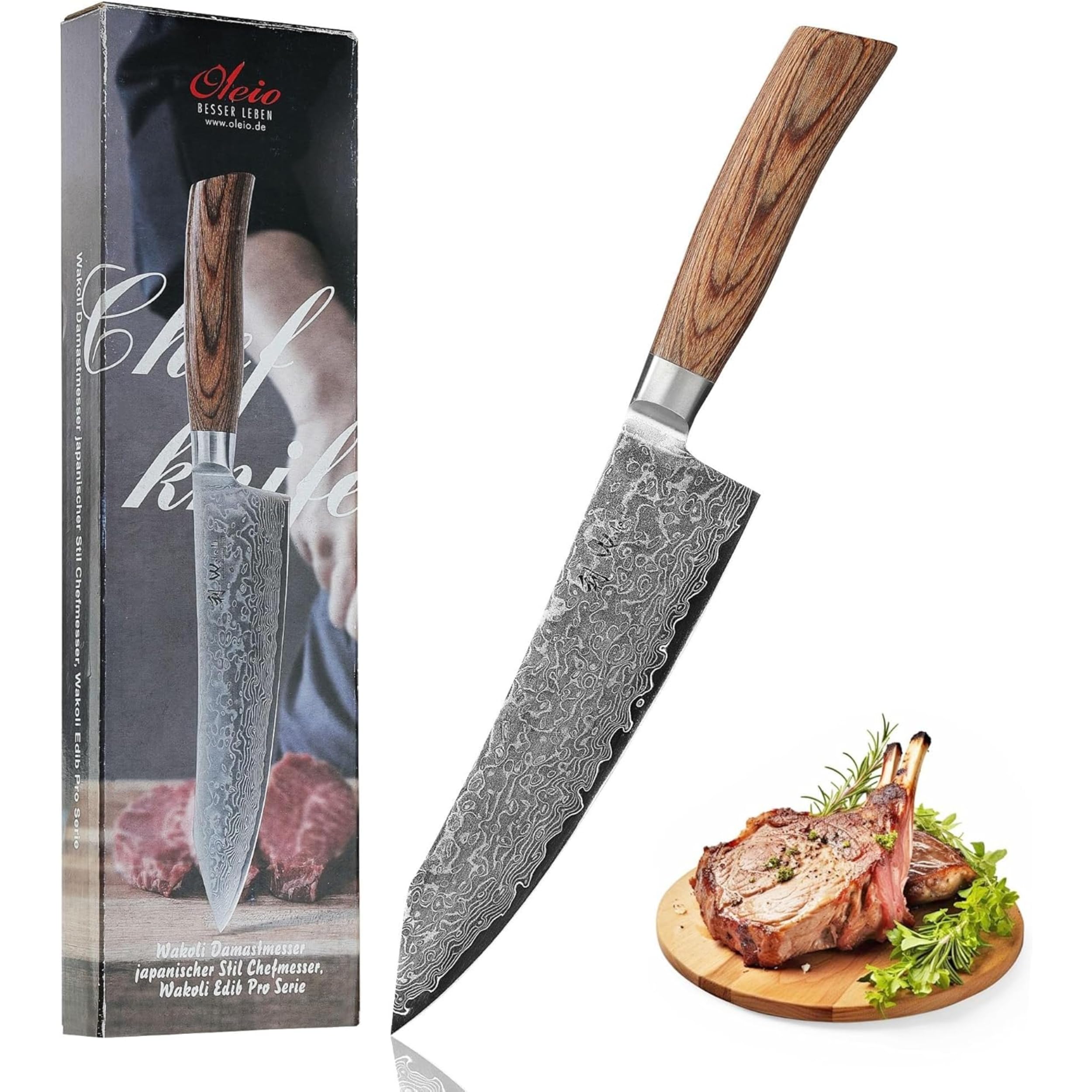 WAKOLI EDIB Pro Cuchillo Chef Kiritsuke 20 cm, Damasco 67 Capas VG10