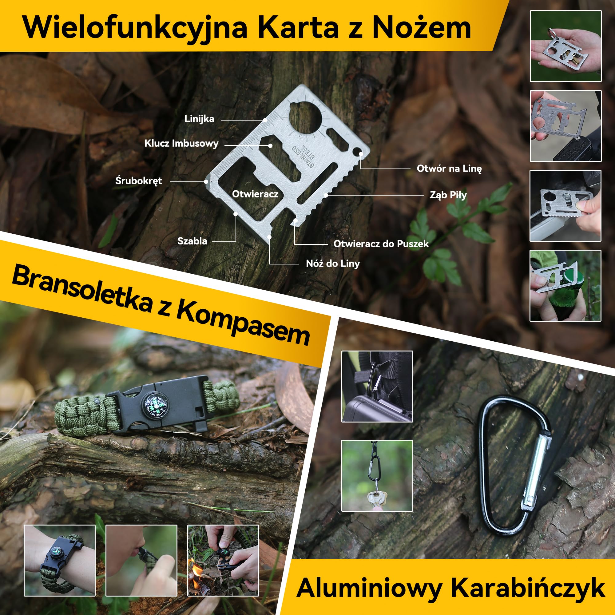 Wielofunkcyjny zestaw survivalowy 13 w 1 i akcesoria kempingowe, krzemień, karta wielofunkcyjna, koc awaryjny, latarka na kemping, wędkowanie, polowanie (nóż 13 w 1)
