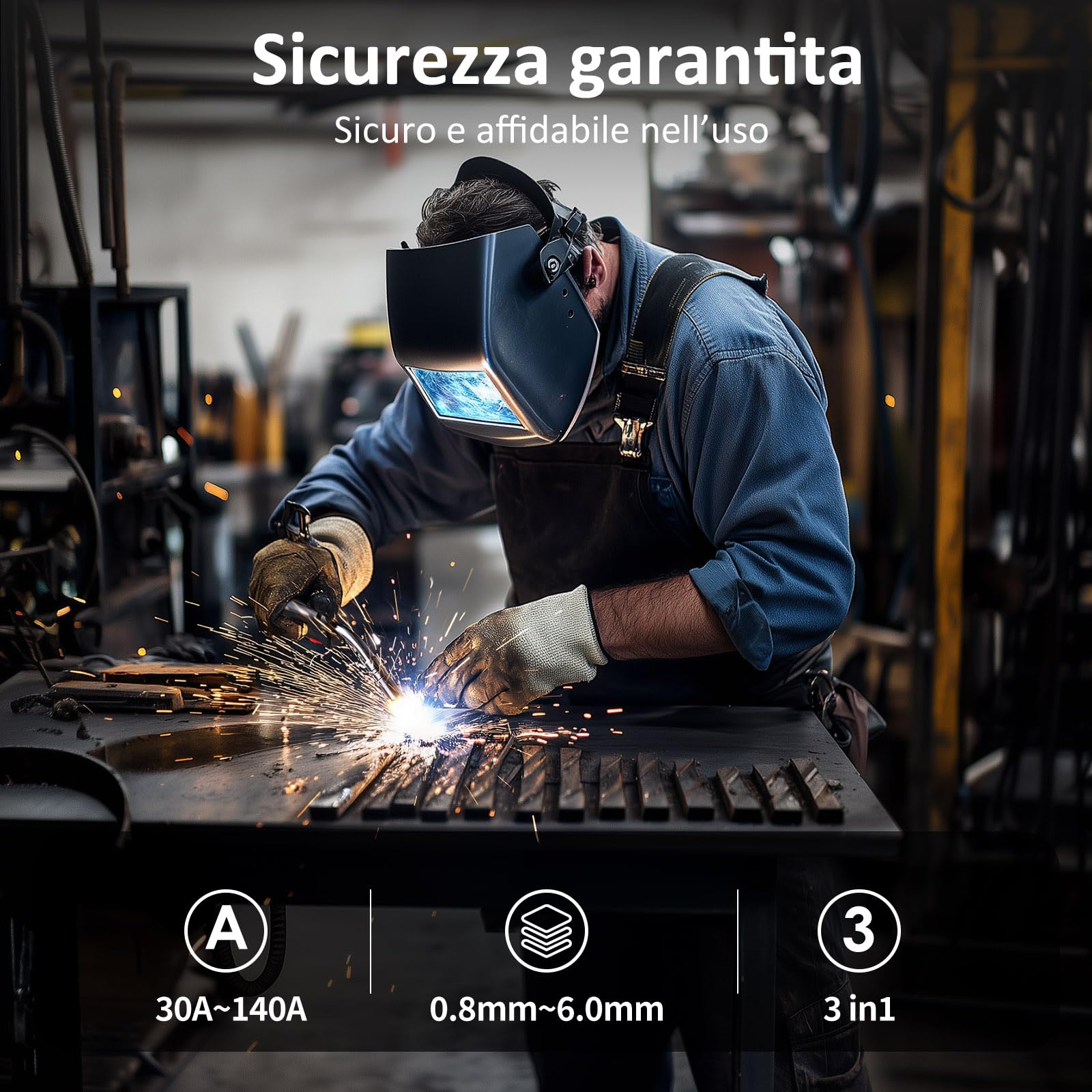 Saldatrice a Filo Continuo senza Gas 3-in-1 Inverter 140A Sinergica Flux MIG/MMA/Lift TIG, 60% ED, Tecnologia IGBT, Avanzamento Filo One-Touch, Leggera & Portatile per Fai-da-te M140S | Inverter IGBT (60% ED) con controllo One Touch, leggero e sicuro con