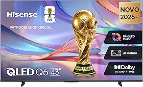 Hisense Smart TV 4K 43" Polegadas 43Q6QVV com Processador AI, Dolby Vision, HDR10+, HLG, Filmmaker Mode, Dolby Gaming, Dolby Atmos, MiraCast e Compatibilidade Alexa e Google