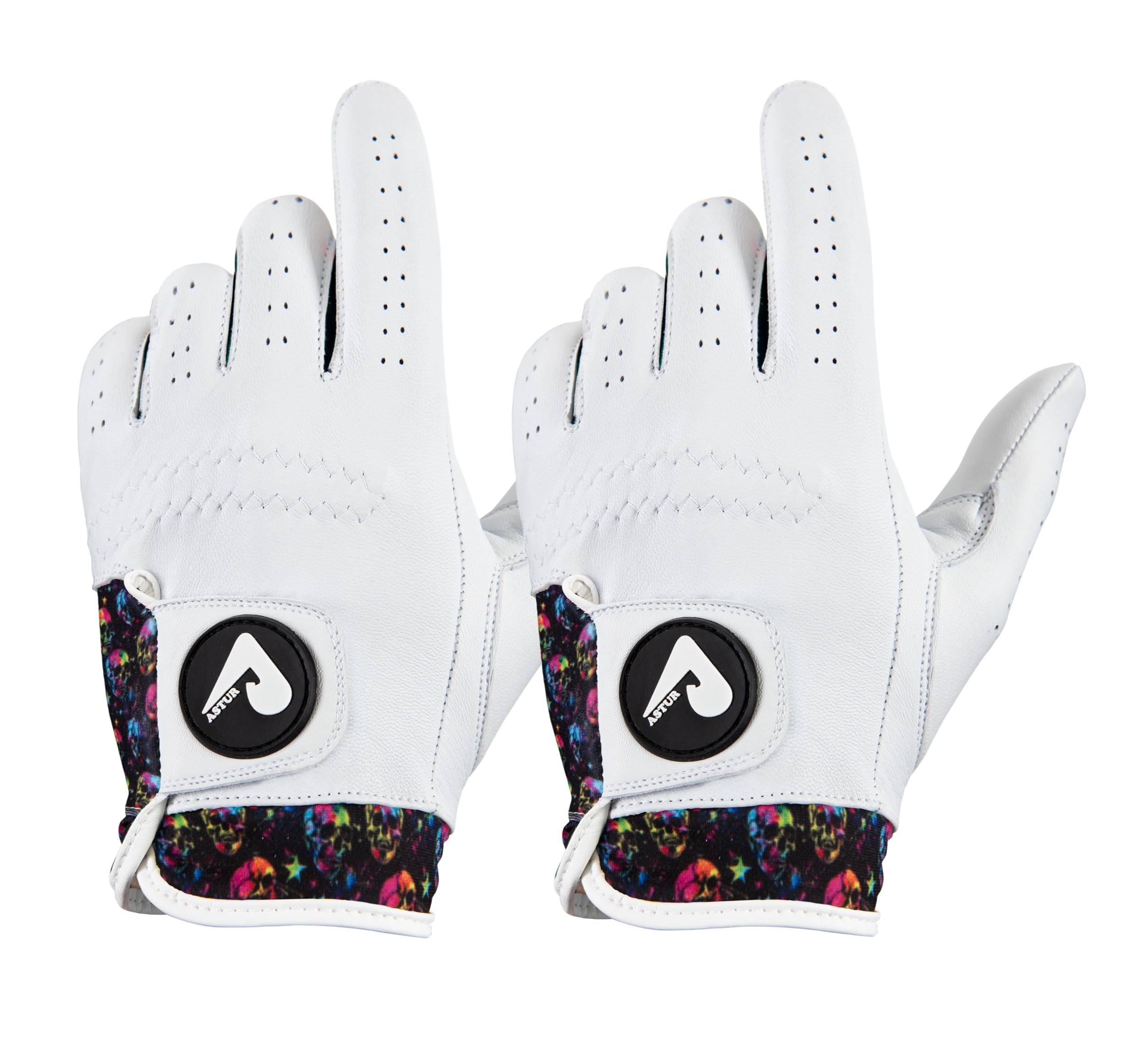 ASTUR Golf Gloves 2 Pack Cabretta Leather Golf Glove Men Left Hand Charismatic Unique Wrist Design Print (TRIPPY SKULLS, M) โ image 1