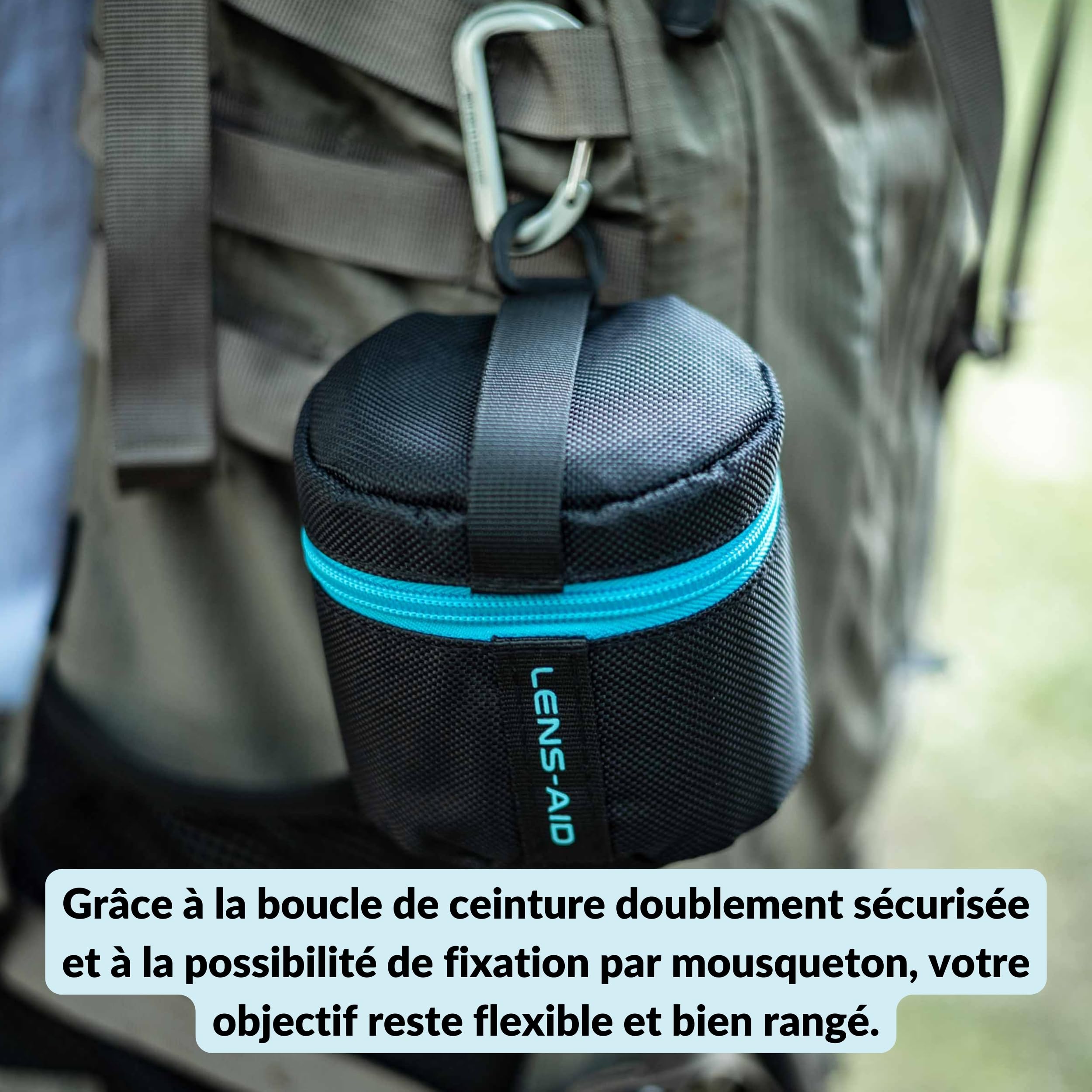 LENS-AID Housse pour Objectif avec Fermeture éclair – Étui rembourré Cordura avec Boucle Ceinture – pour objectifs Standards, compacts ou téléobjectifs – Taille: S (9×14 cm)