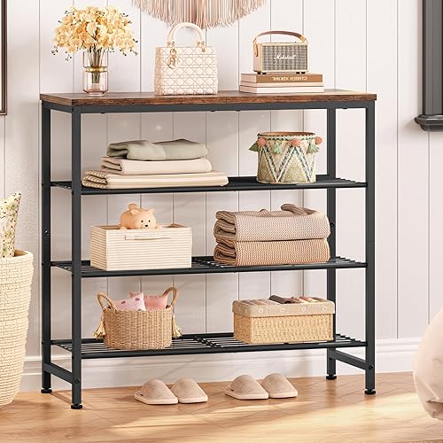 Vista 9 de usikey Zapatero de 4 niveles, organizador industrial de almacenamiento de zapatos para 9-12 pares de zapatos, estante de metal para zapatos