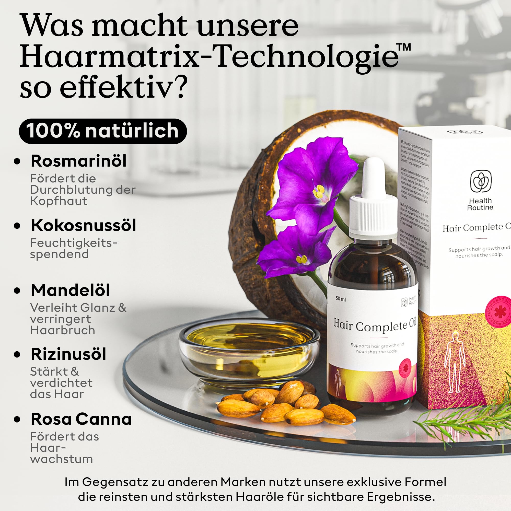 Health Routine Hair Complete Oil — Rosmarinöl Haare Pflege 5er Pack | mit Rizinusöl, Pflege zur Haarwachstum Beschleunigen - Fördert Haarwachstum, stärkt Haarstruktur & aktiviert Haarwurzeln