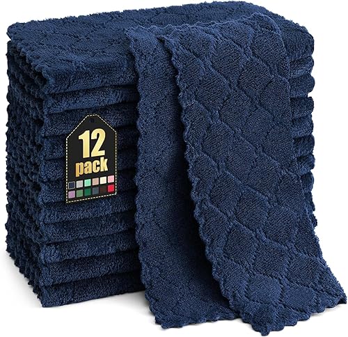 Homaxy Paquete de 12 paños de cocina (10 x 10 pulgadas, azul marino), paños de cocina de terciopelo coral súper suaves y absorbentes, paños de