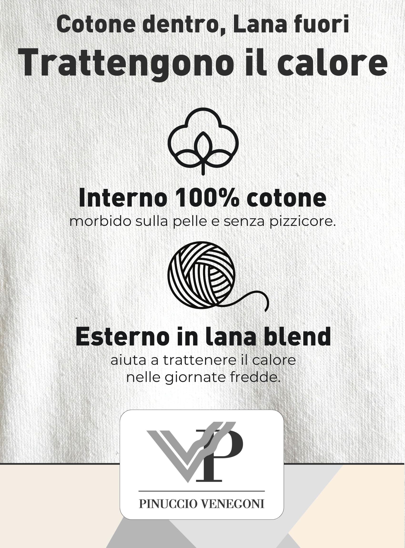 Pinuccio Venegoni Set 3 Canottiera Lana Cotone Uomo Intimo 100% Sulla Pelle; Canottiere Uomo Spalla Larga Invernali, MADE IN ITALY; Canotta Termica Misto Lana Esterno E Cotone Interno Intimo Lana Uomo
