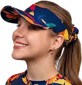 Kit Viseira De Praia + Scrunchie Estampadas para Caminhada Beach Tênis Uv50+