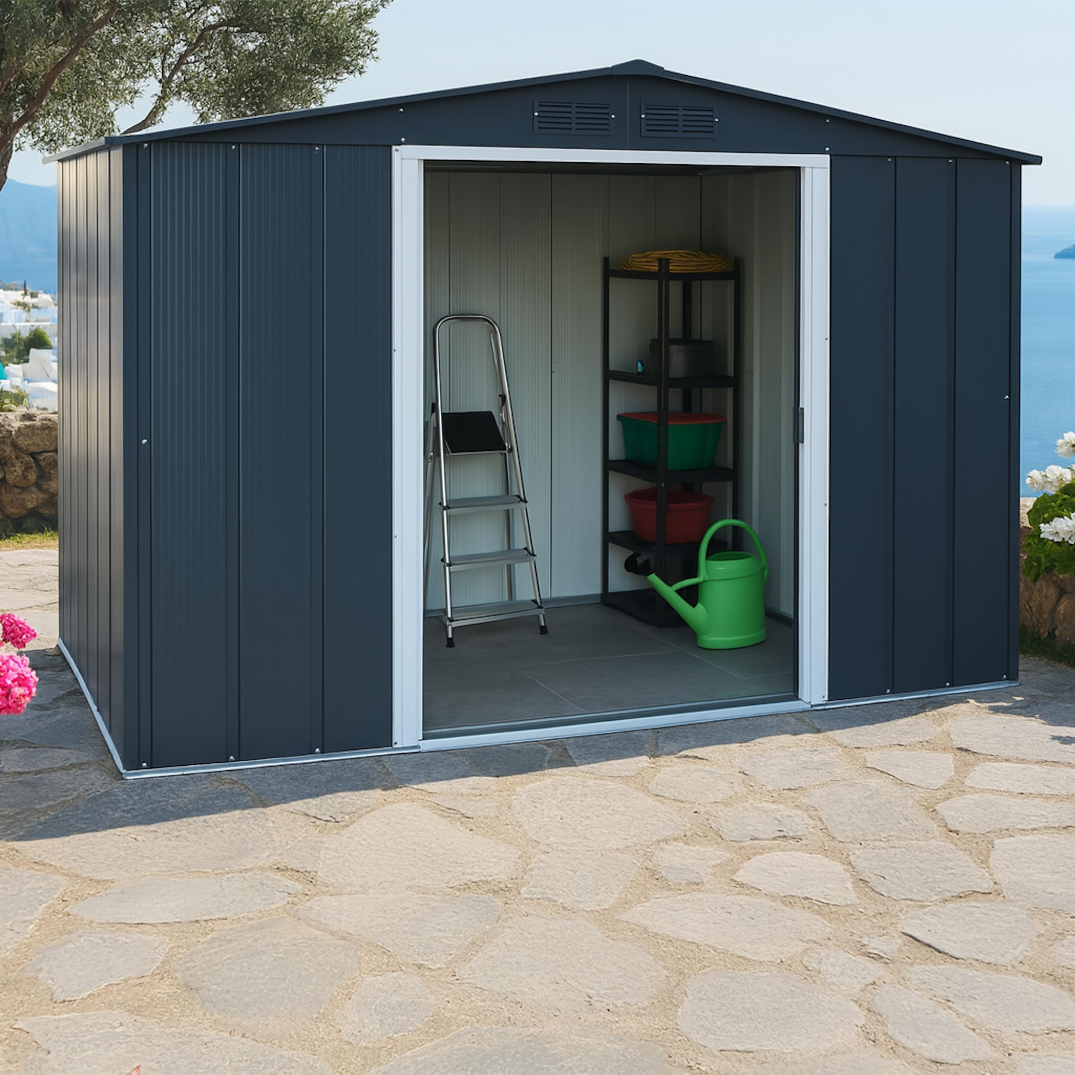 Duramax - caseta cobertizo jardín - ECO ALTEA 8X6 - Metal - color gris antracita - 2.62 x 1.82 x 1.91 metros