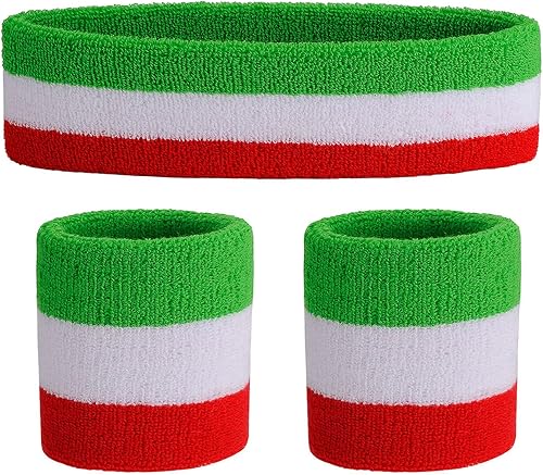 Miniatura 144 de ONUPGO - Conjunto de diadema y muñequeras deportivas para el sudor, hechas de algodón con bucles, muñequeras, contra humedad Rojo/Blanco/Azul