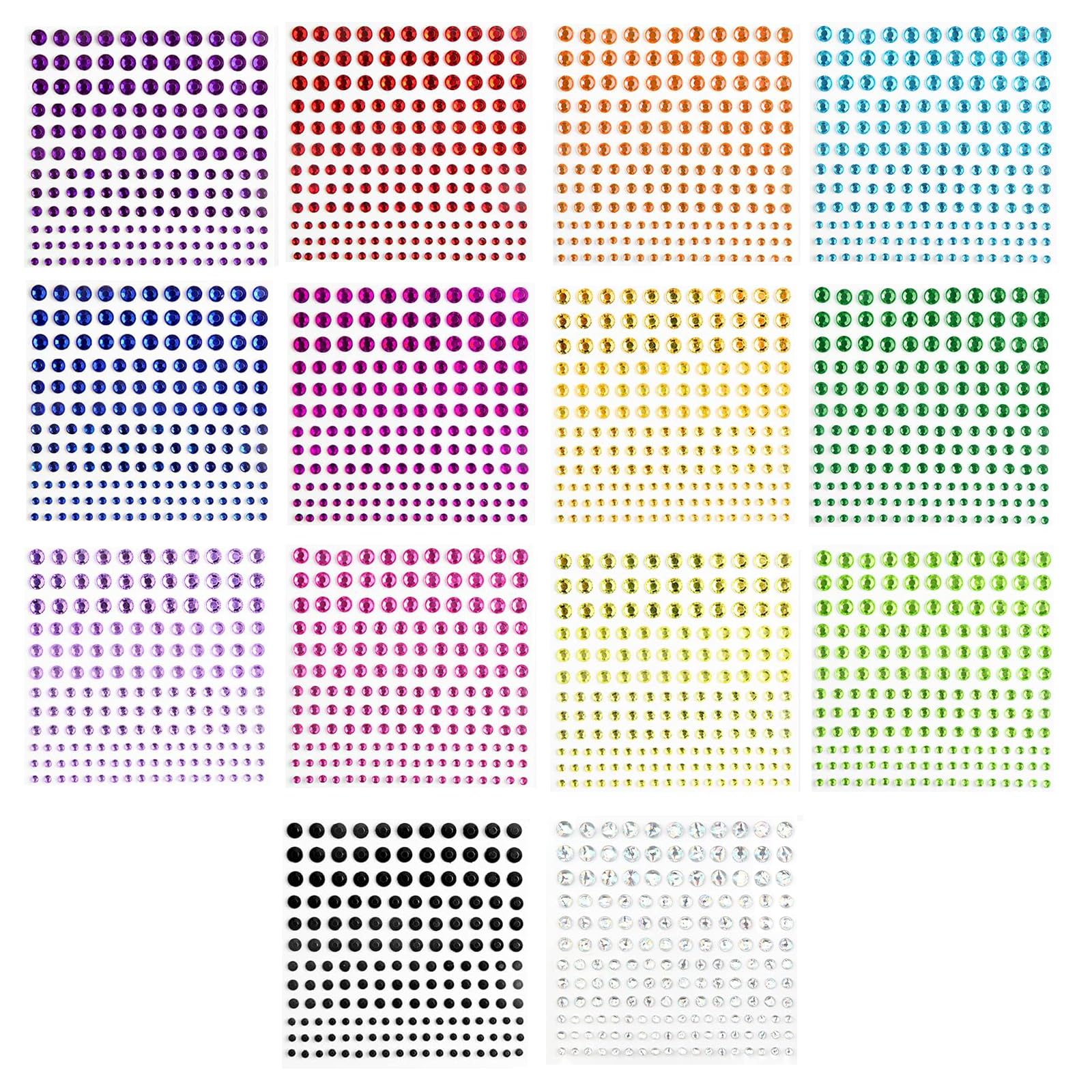 2310 PCS Self-Adhesive Rhinestone Stickers for Crafts, 14 Colours, 4 Sizes