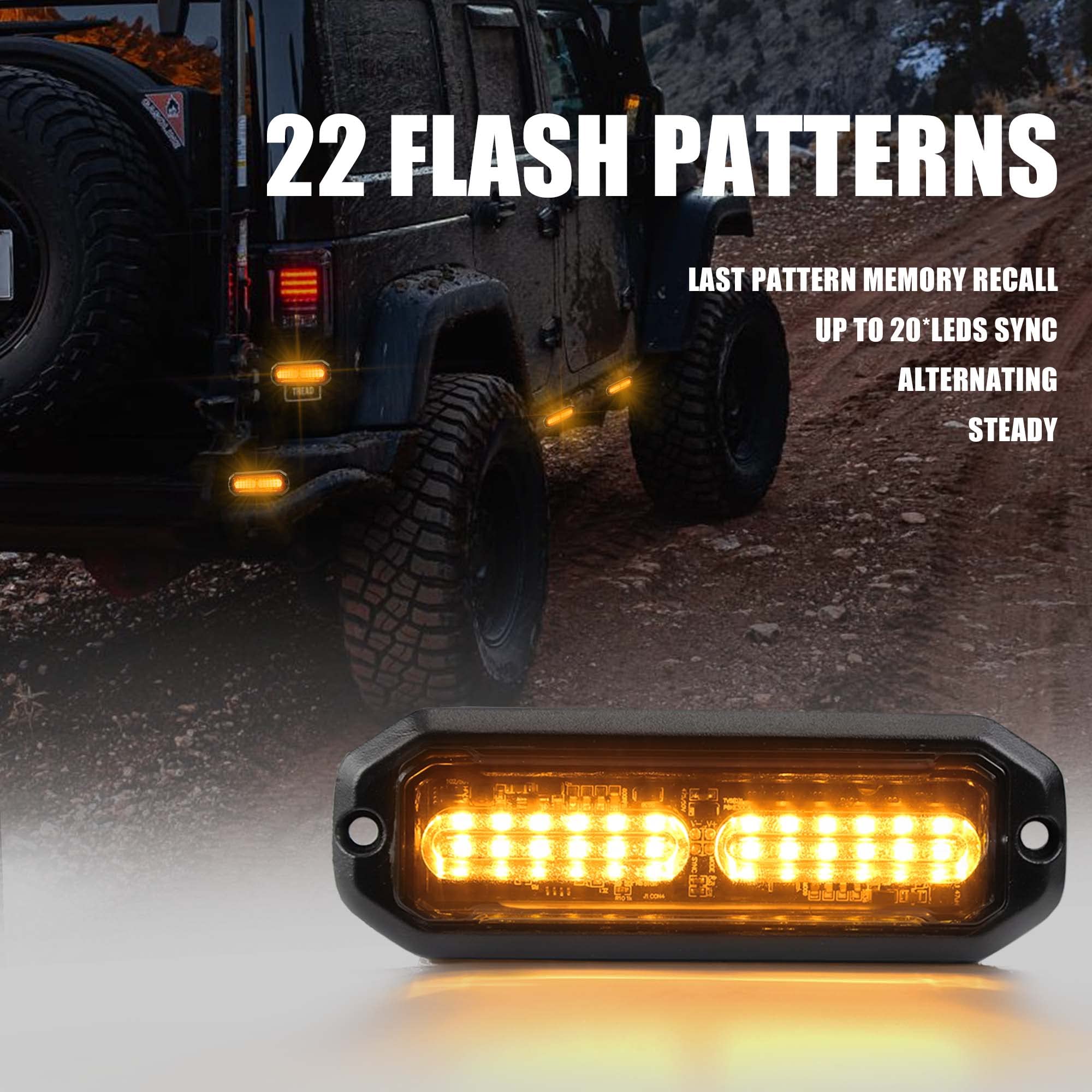 WINECO Luces estroboscópicas LED ámbar para camiones, 8 unidades, 12 LED, montaje en superficie, kit de luces estroboscópicas intermitentes para camiones, coches, vehículos, LED, mini parrilla