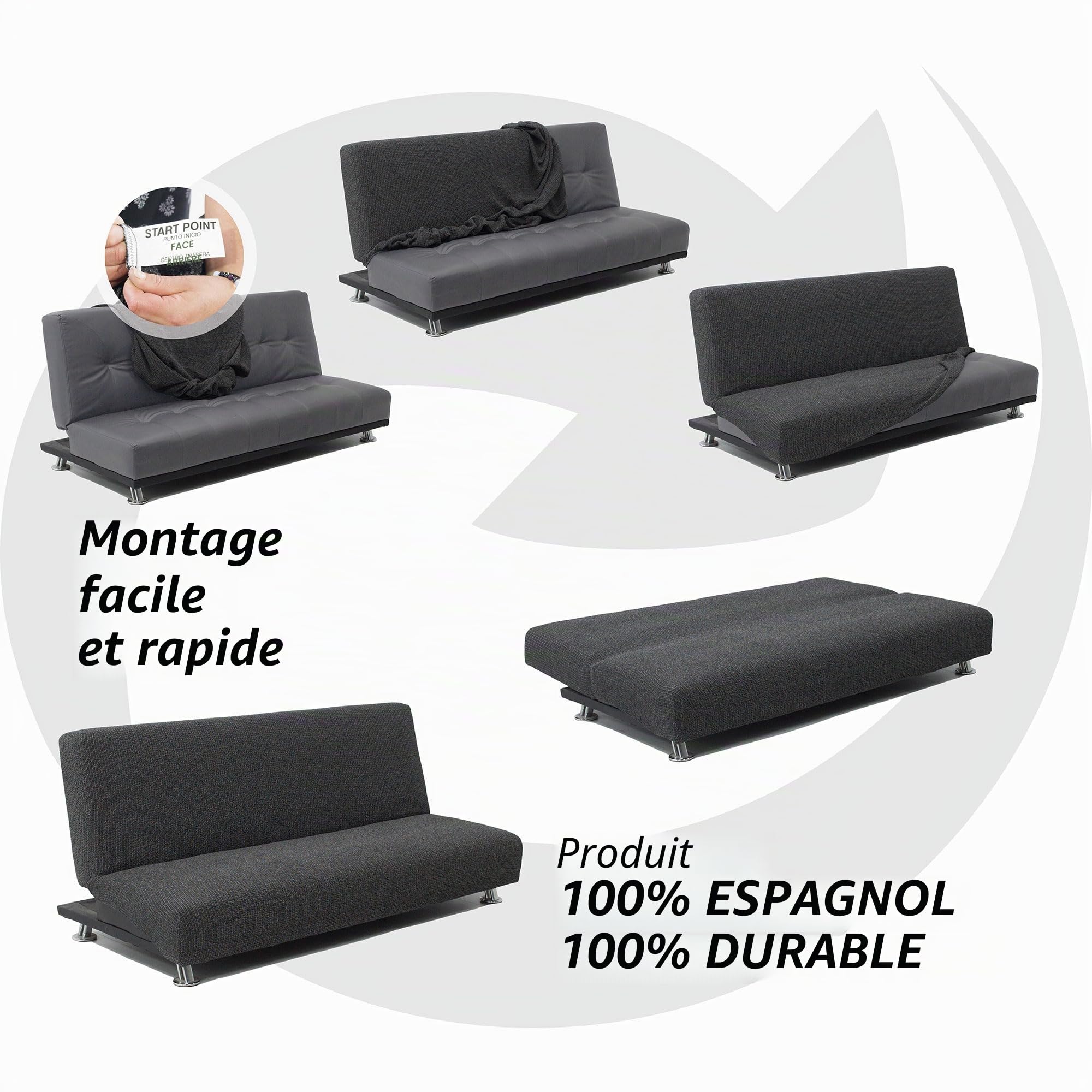 FAVERTI® Housse élastique pour canapé lit clic-clac Trois Places | Modèle Reale | Housse de canapé lit Universelle | Protecteur de qualité en Tissu Jacquard Toucher Coton