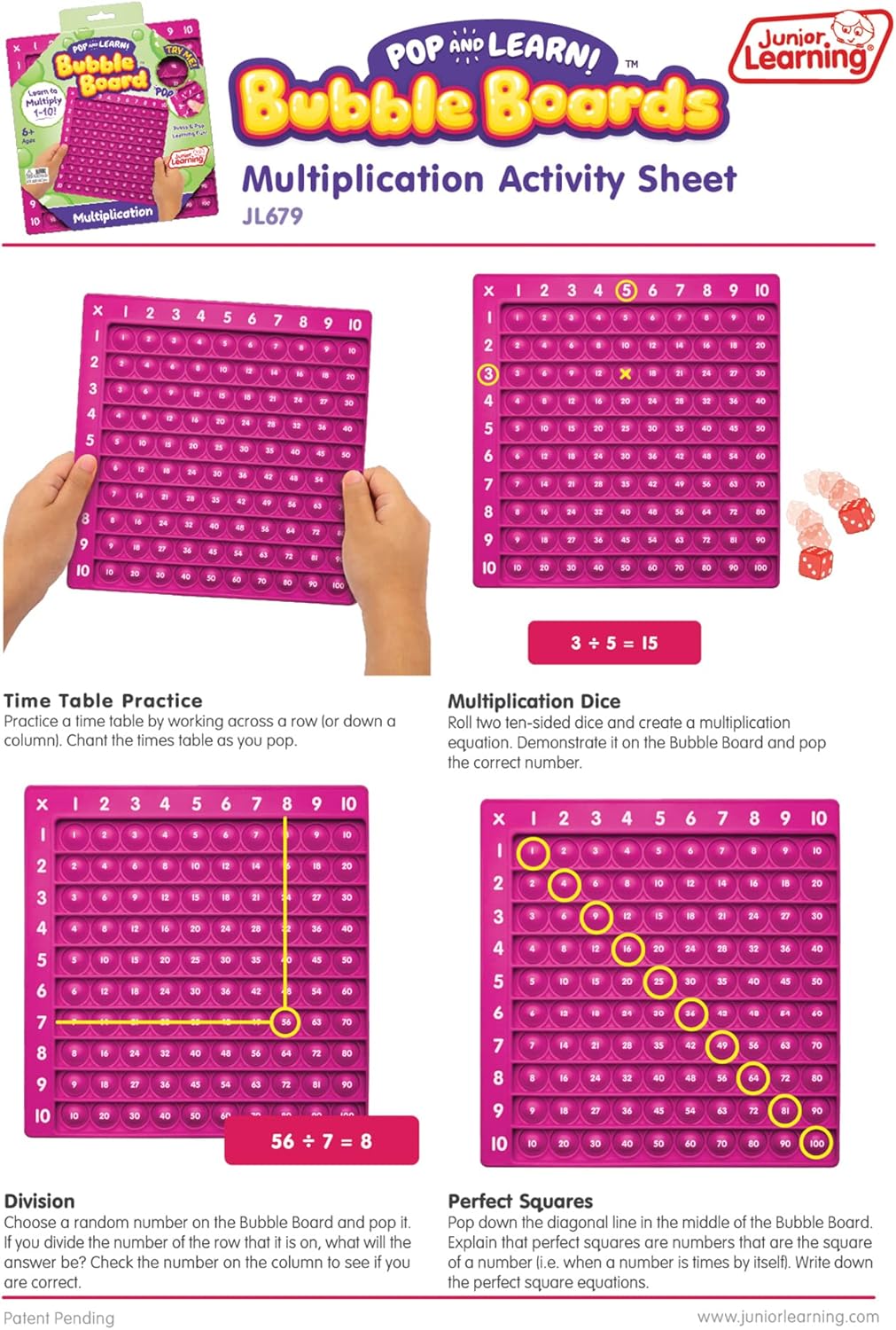 Junior Learning Multiplication Pop and Learn Bubble Board