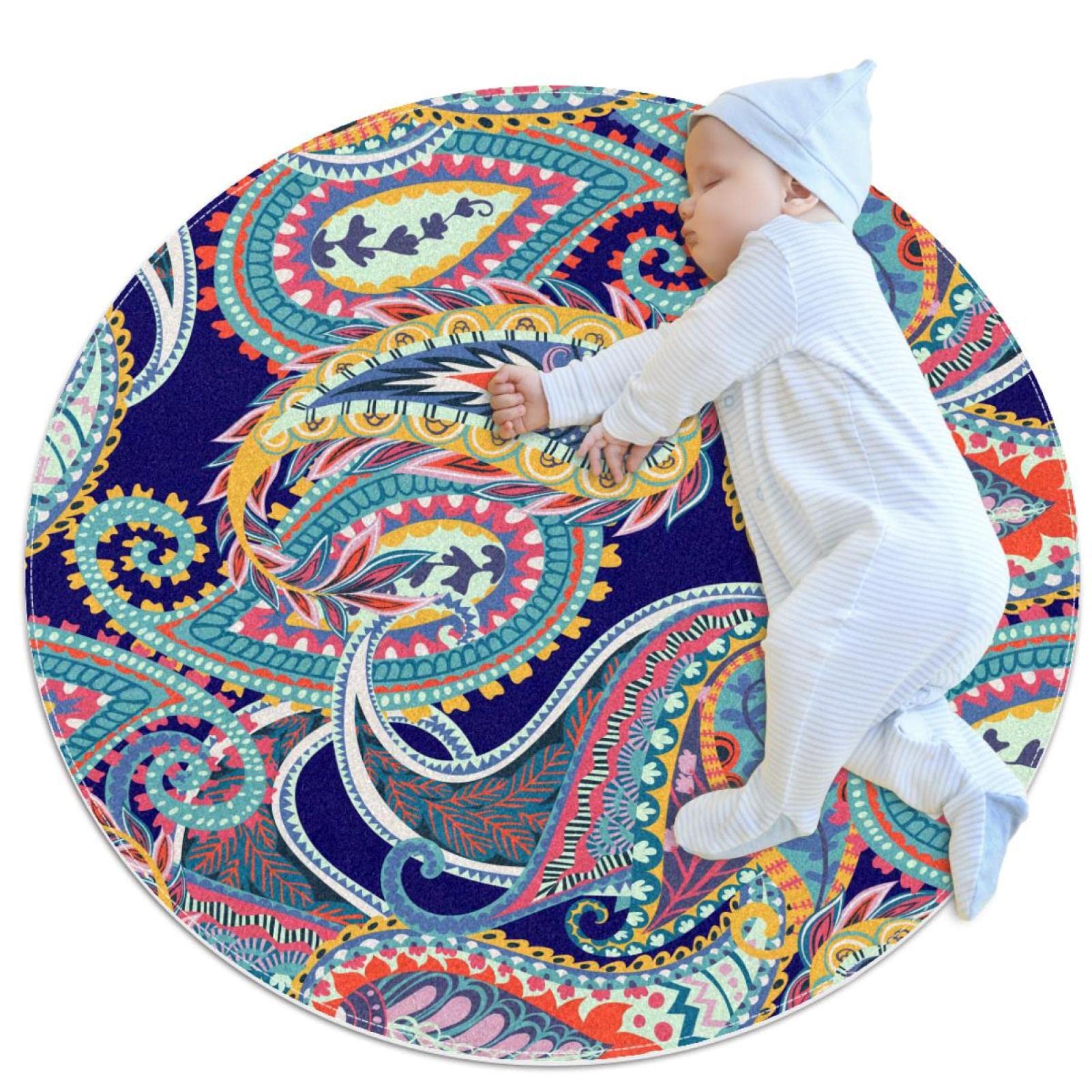 Tapis de jeu pour enfants rond motif floral animaux JDEZ chambre bébé 80cm