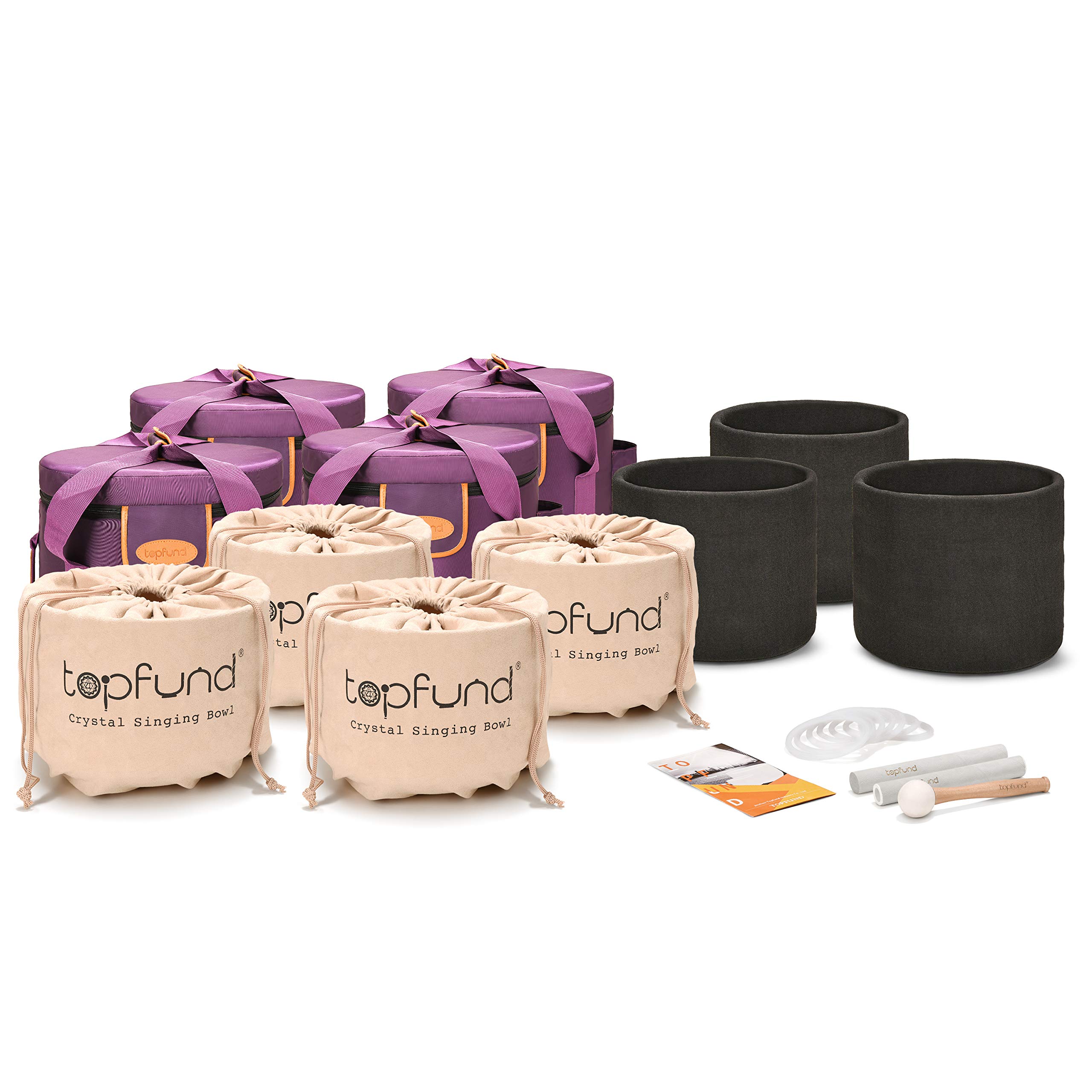TOPFUND Chakra Set of 7 Crystal Singing Bowls 8-10 inch with Heavy Duty ...
