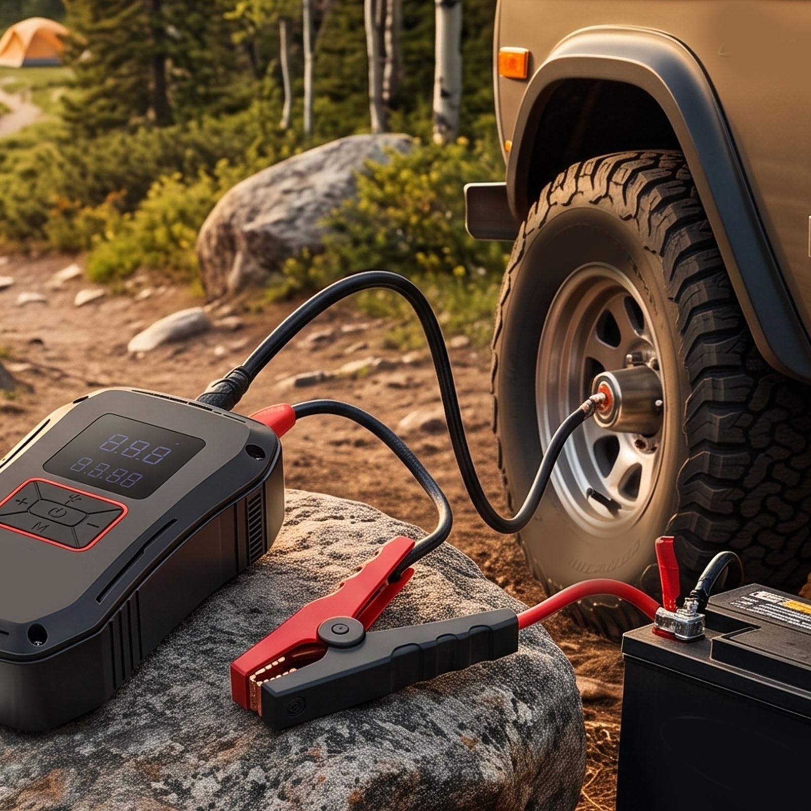 Tangxi Bomba de Aire Portátil para Inflar Neumáticos con Arrancador | Batería de 12000mAh, Carga Rápida QC18W, Luz LED Multifuncional, para Inflar Automóviles, Bicicletas y Pelotas