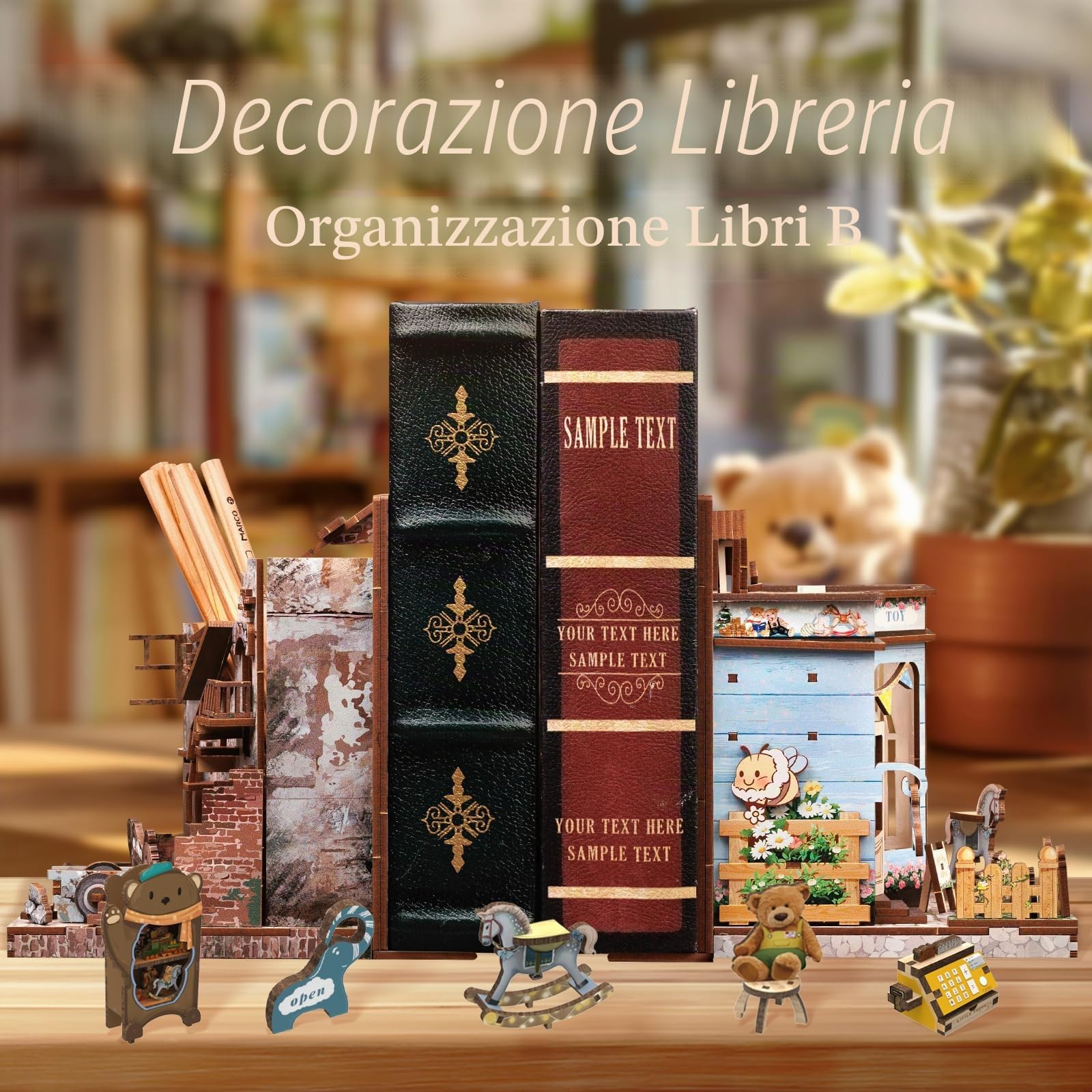 CUTEBEE Kit Book Nook - Confezione da 2 fermalibri in miniatura di Natale - Decorazione per libreria - Diorama - Kit di costruzione per adulti (Amore e Pace)