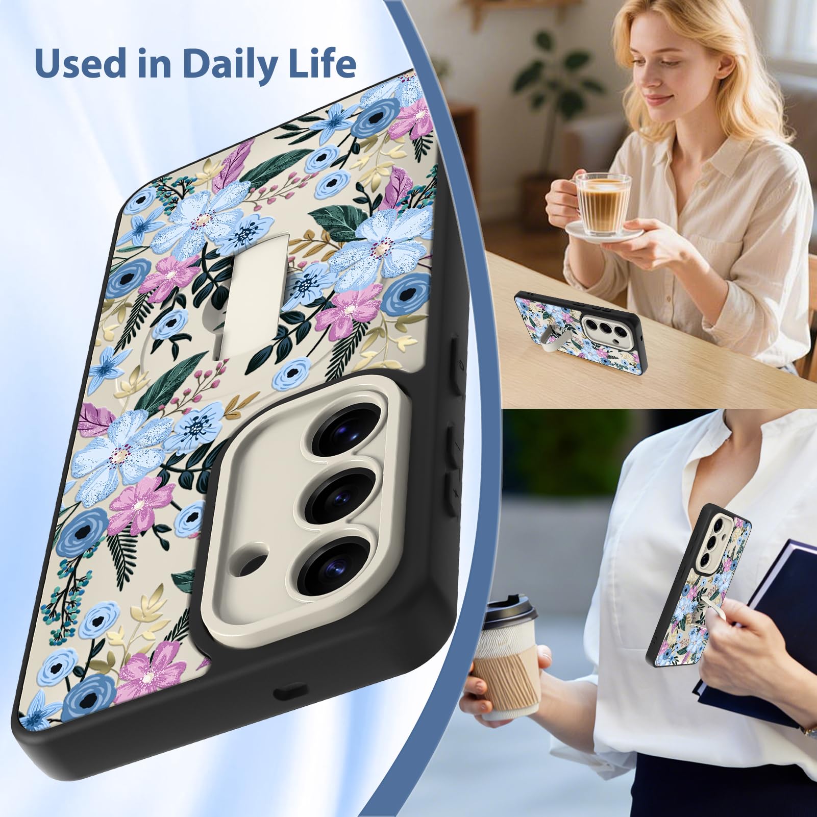 Funda magnética floral para Samsung Galaxy S26 con correa para el dedo, compatible con MagSafe, bonito patrón de flores para mujeres y niñas, cubierta de protección completa de cámara con