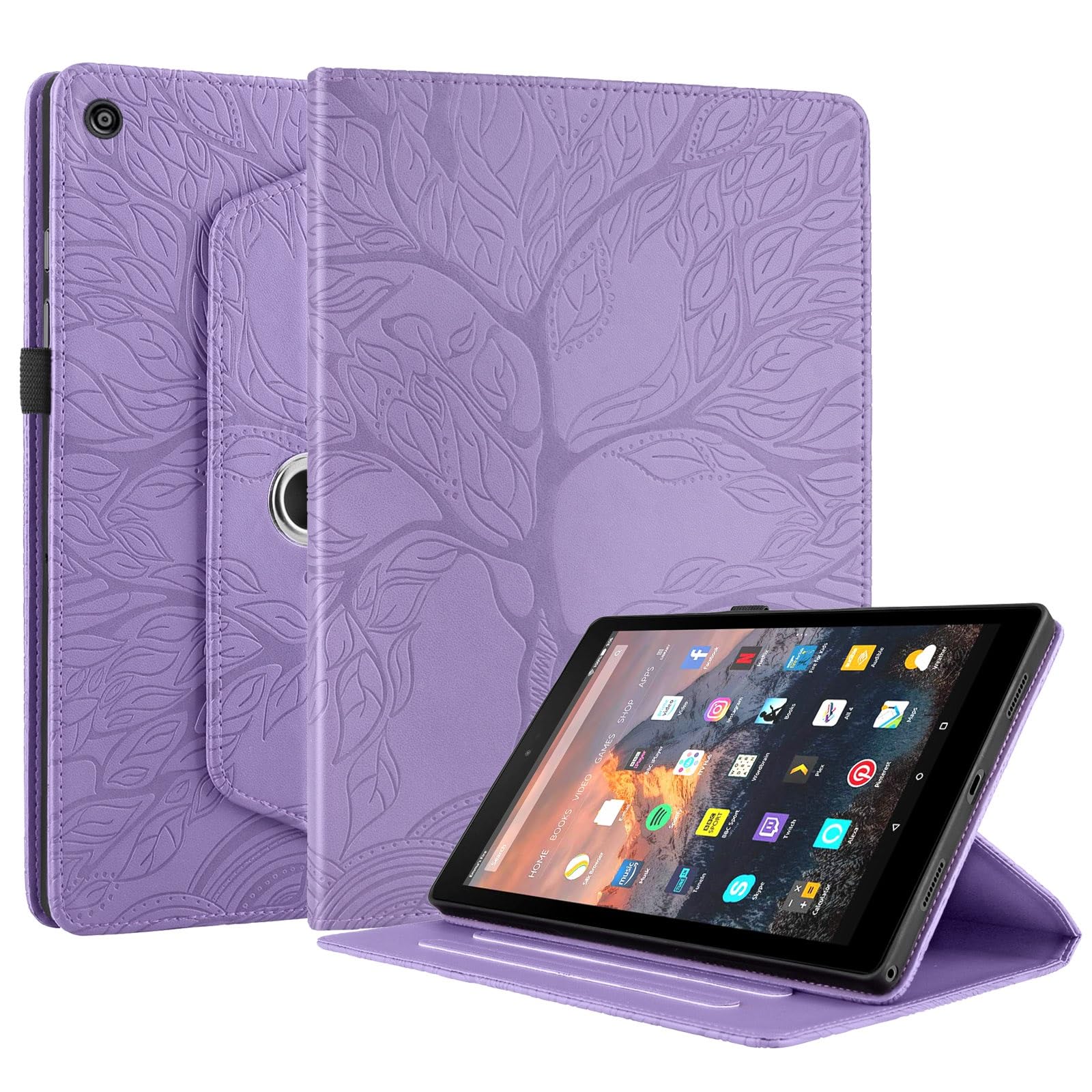 Custodia protettiva per tablet PC compatibile con Kindle Fire HD 8 (7a/8a generazione, versione 2016/2017/2018), custodia per tablet con supporto girevole a 360 gradi, custodia pieghevole per tablet
