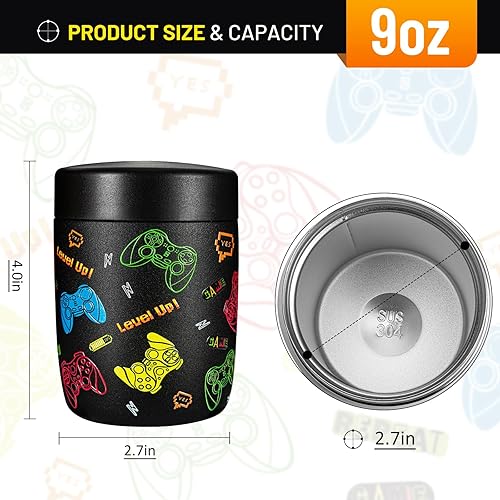 Miniatura 7 de Charcy Tarro de comida para niños con aislamiento al vacío de acero inoxidable de 9 onzas, termo de sopa para alimentos fríos y calientes,