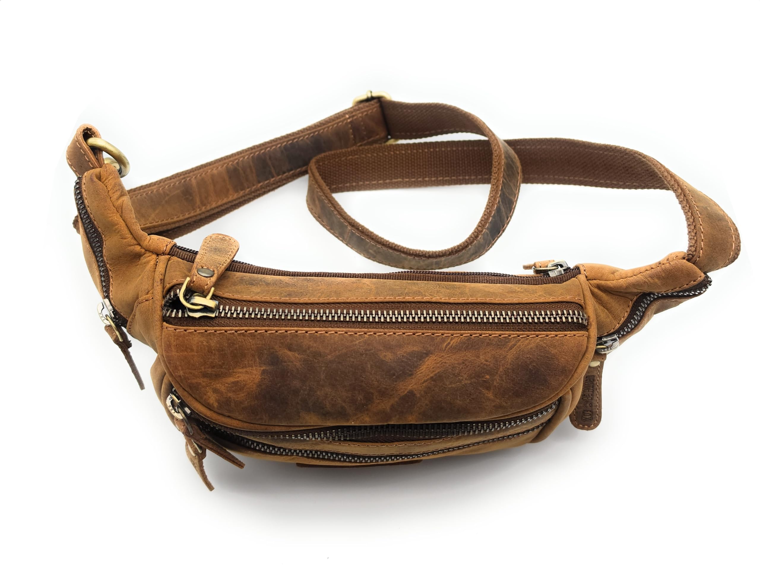 Bauchtasche aus Büffelleder Vintage Gürteltasche mit 6 Fächern | stabiler Metall-Karabiner als sicherer Verschluss, vielseitige Nutzung im Alltag, stabile Verarbeitung, viel Stauraum