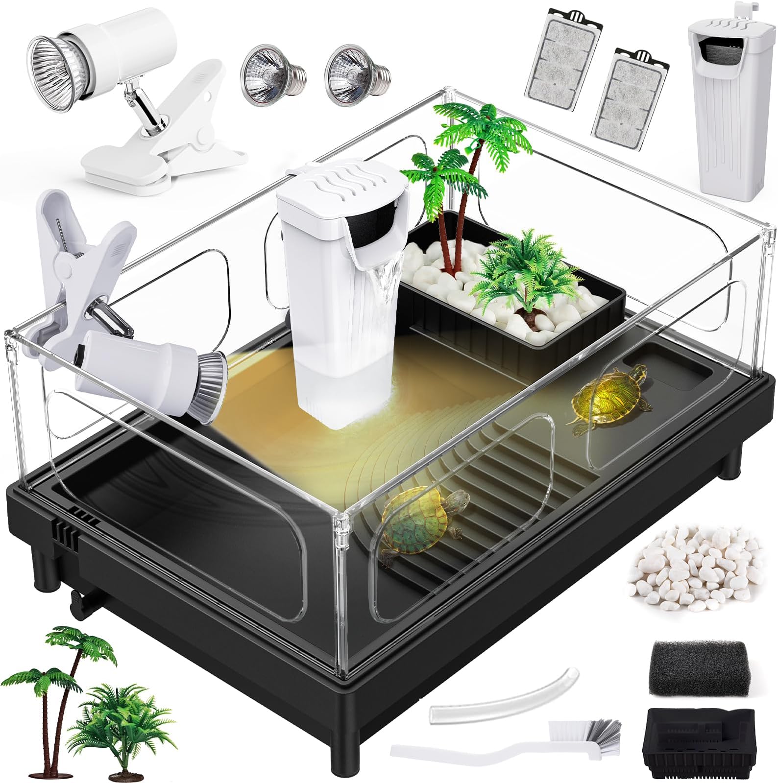 MoonOrange Small Turtle Tank Kit, Acrylic Turtle Tank Starter Kit with Basking Platform, Bottom Drainage, Multi-Function Areas for Turtles, Crabs, Crayfish, Small Reptiles.