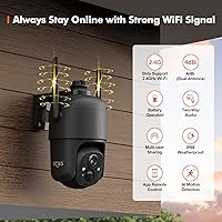 Vista 2 de Dzees 360° PTZ WiFi Security Cameras Wireless Outdoor, 2K Battery Powered Home Security Camera Indoor, Spotlight & Siren, Color Night Vision, 2-Way