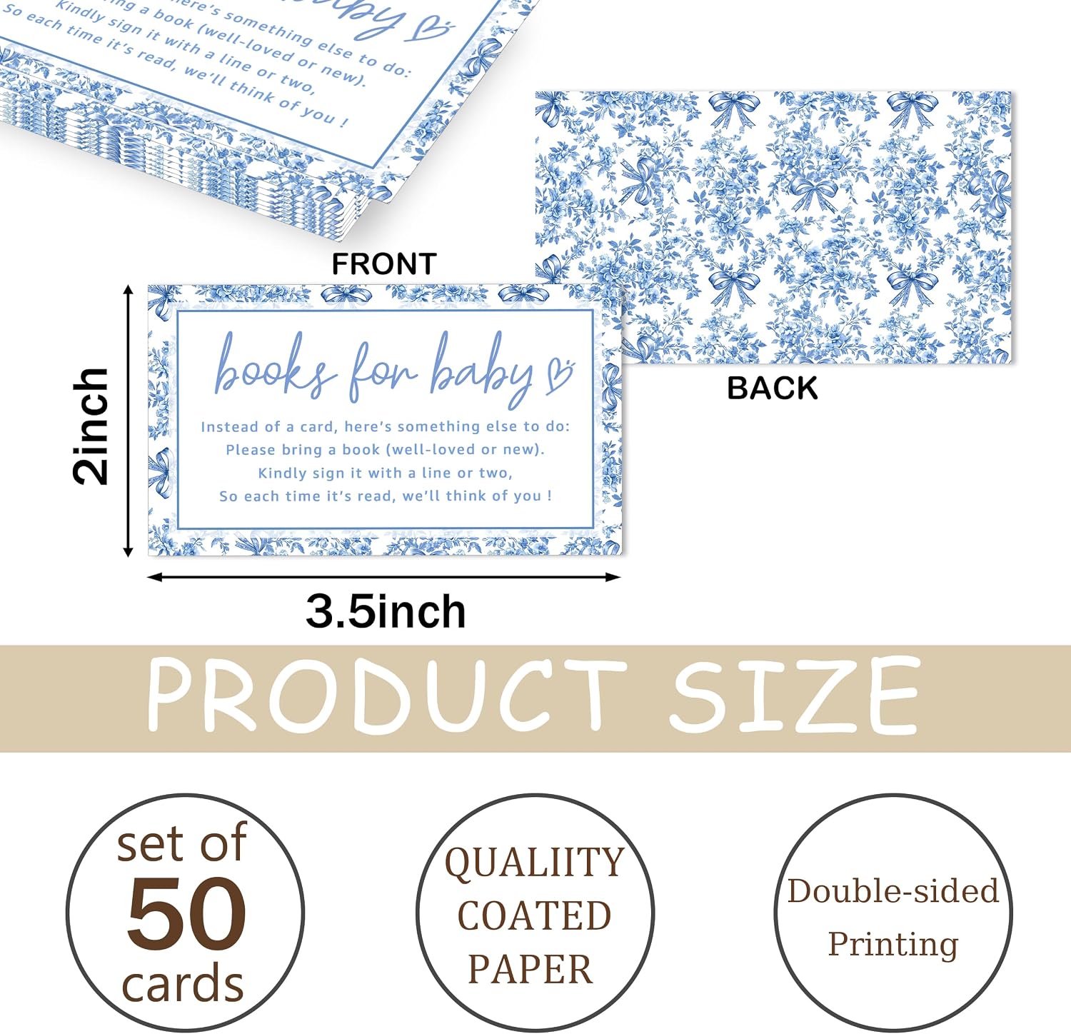 Books for Baby Cards, Book Instead of Card Request Gift, 50 Pack Blue Bow Minimalist Baby Shower Game Cards for Girl or Boy Baby Shower Birthday Gender Reveal Party Supplies 3.5 X 2 Inches - A47 image 2